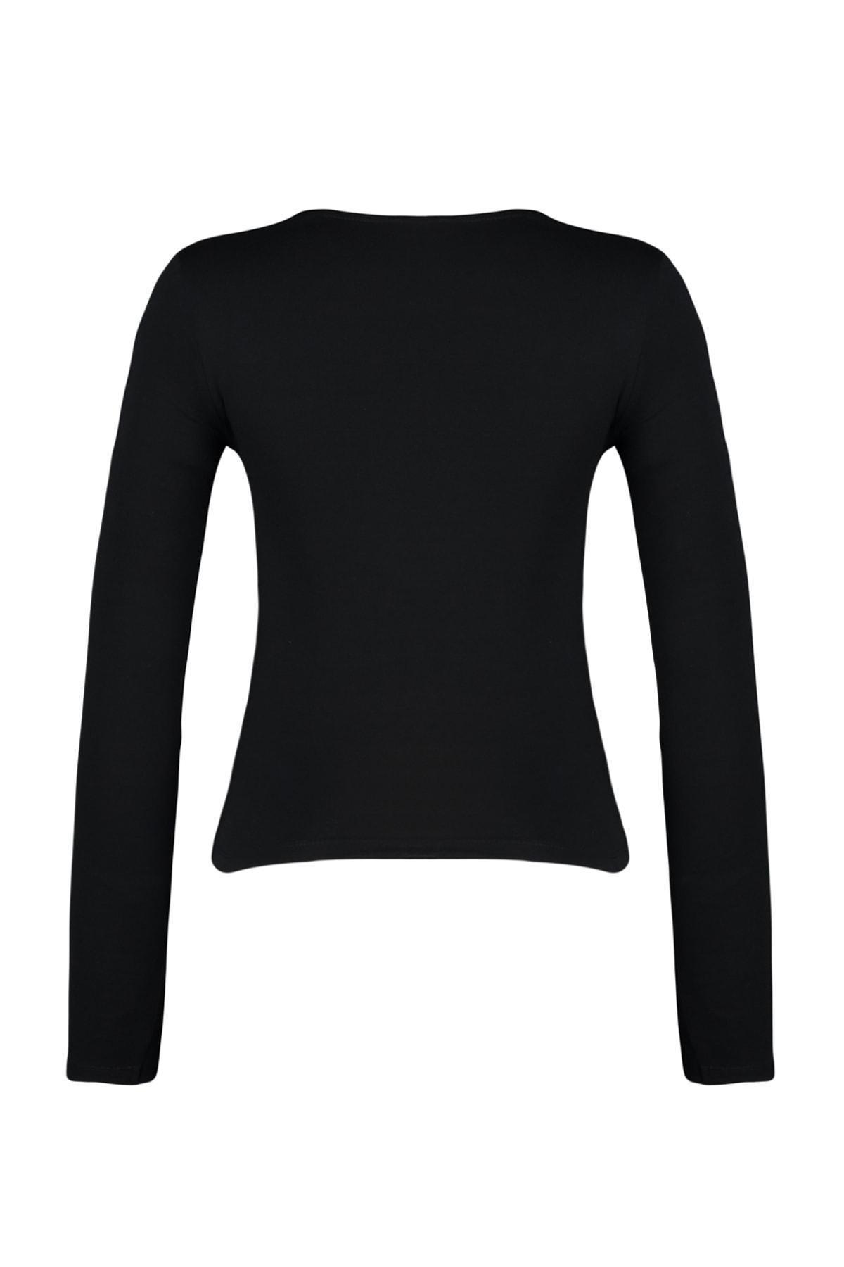 Black Cotton Stretchy Square Collar Blouse, , large image number 6