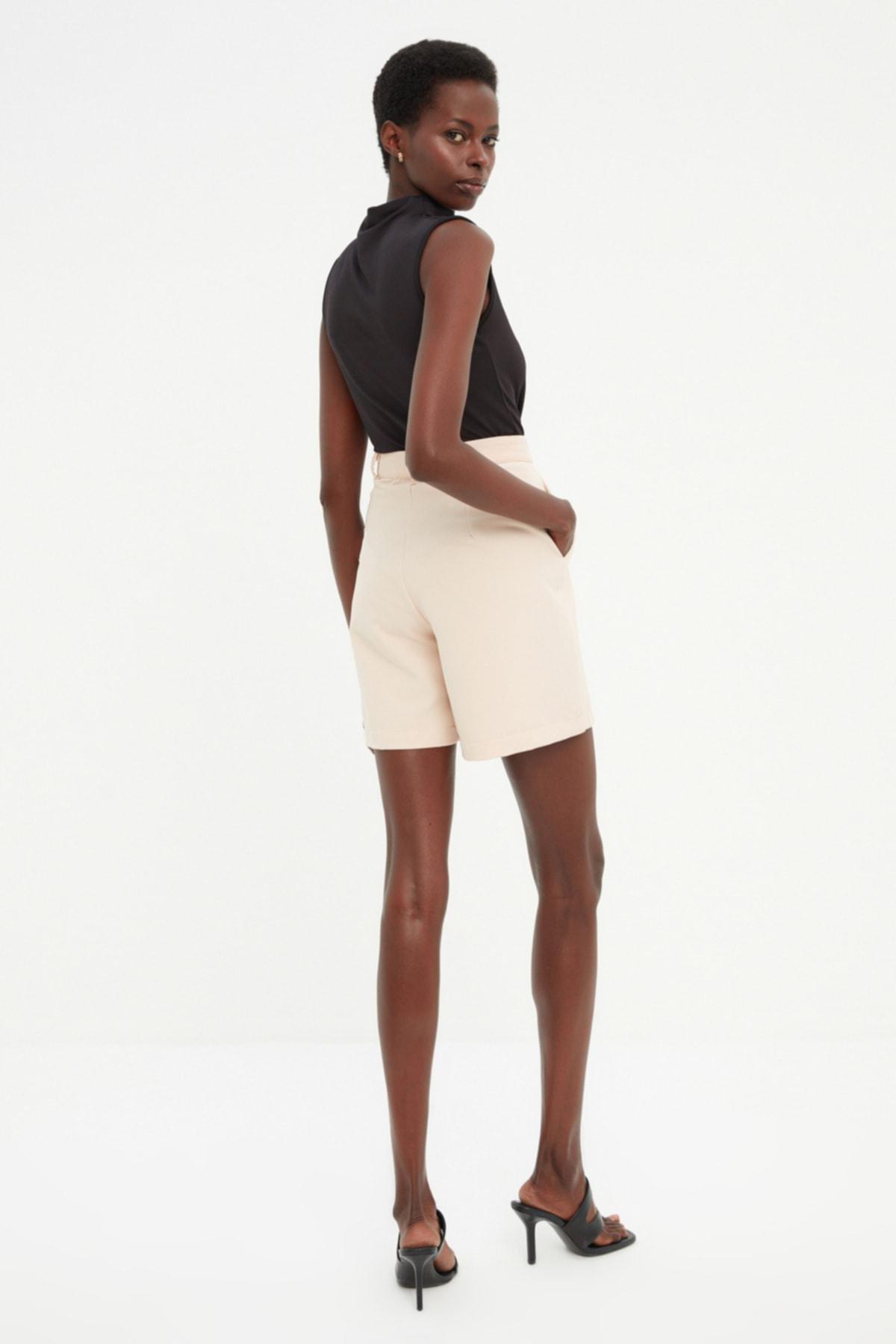 Beige High Waist Straight Shorts, , large image number 8