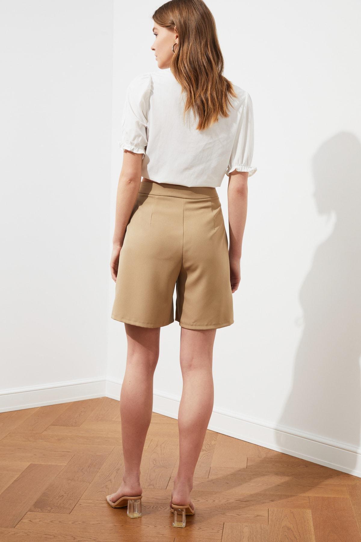 Beige High Waist Straight Shorts, , large image number 9