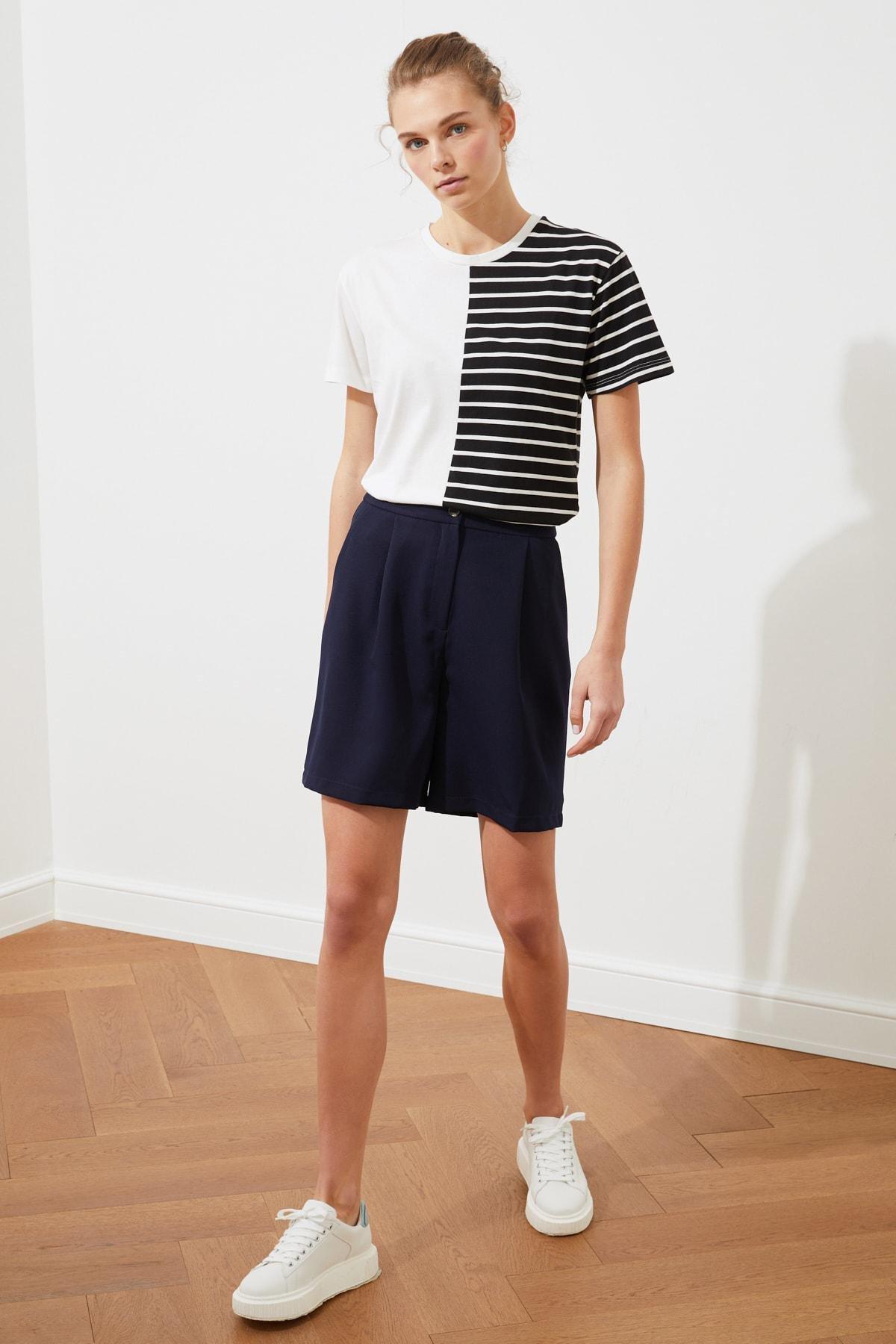 Trendyol - Navy High Waist Pocket Shorts