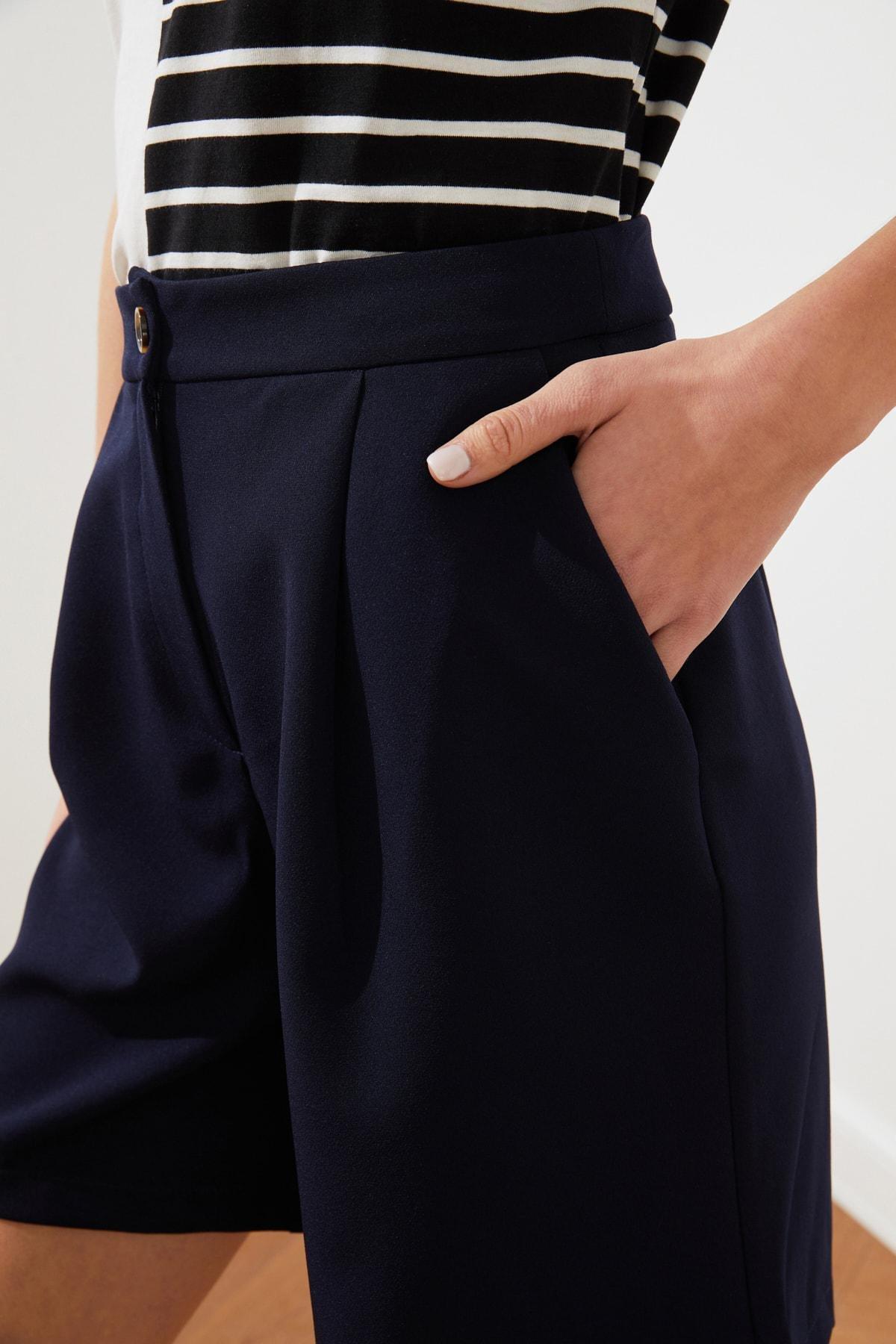 Trendyol - Navy High Waist Pocket Shorts