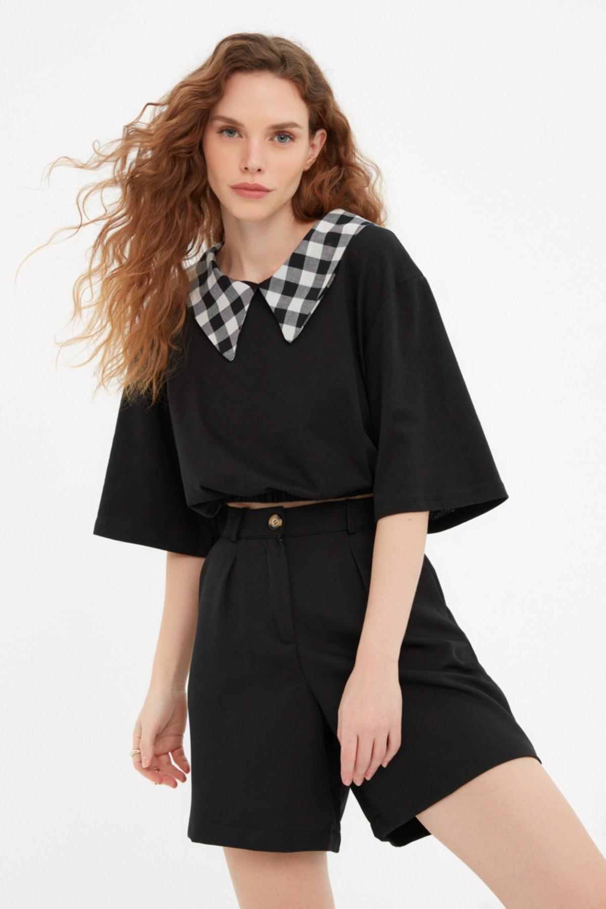 Black High Waist Shorts, Black, large image number 0
