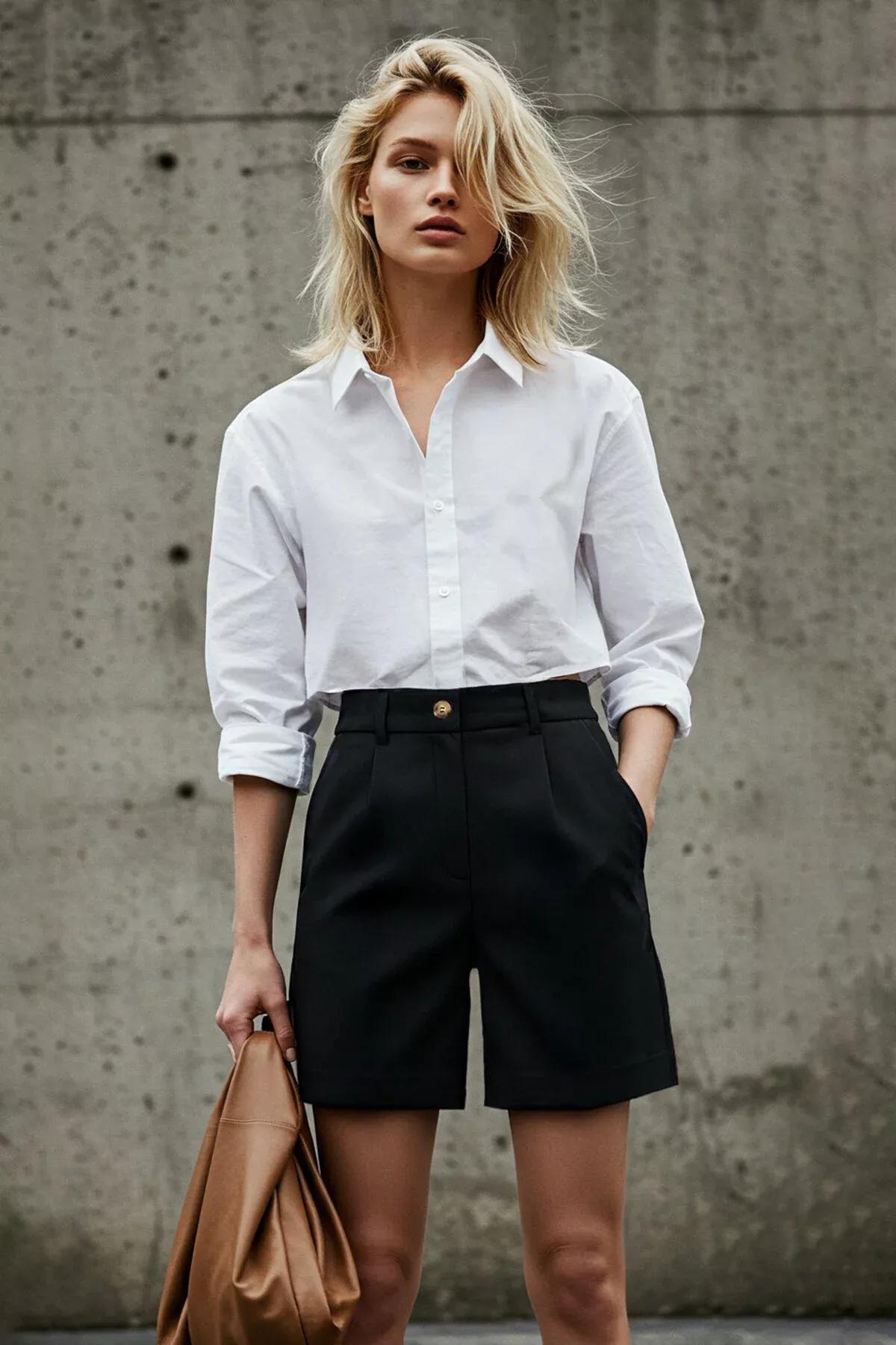 Black High Waist Shorts, Black, large image number 2