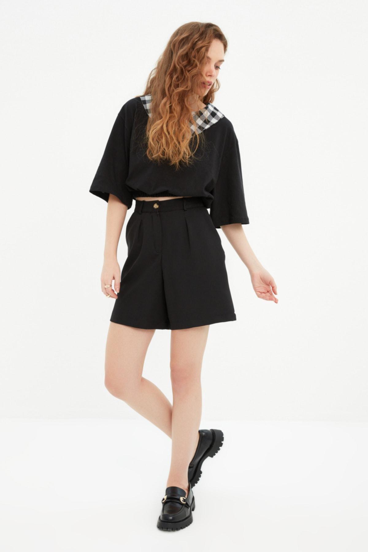 Black High Waist Shorts, Black, large image number 3