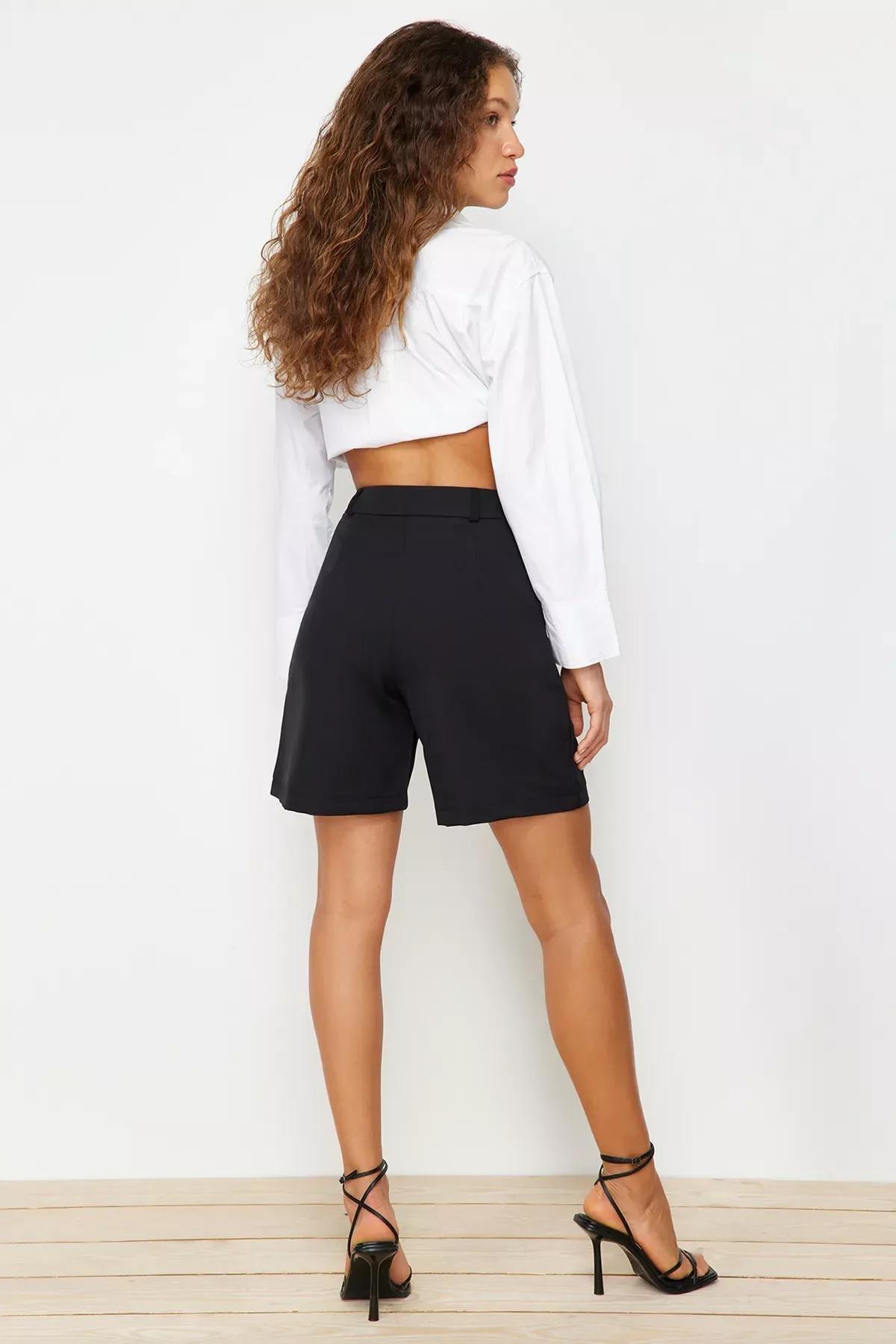 Black High Waist Shorts, Black, large image number 9
