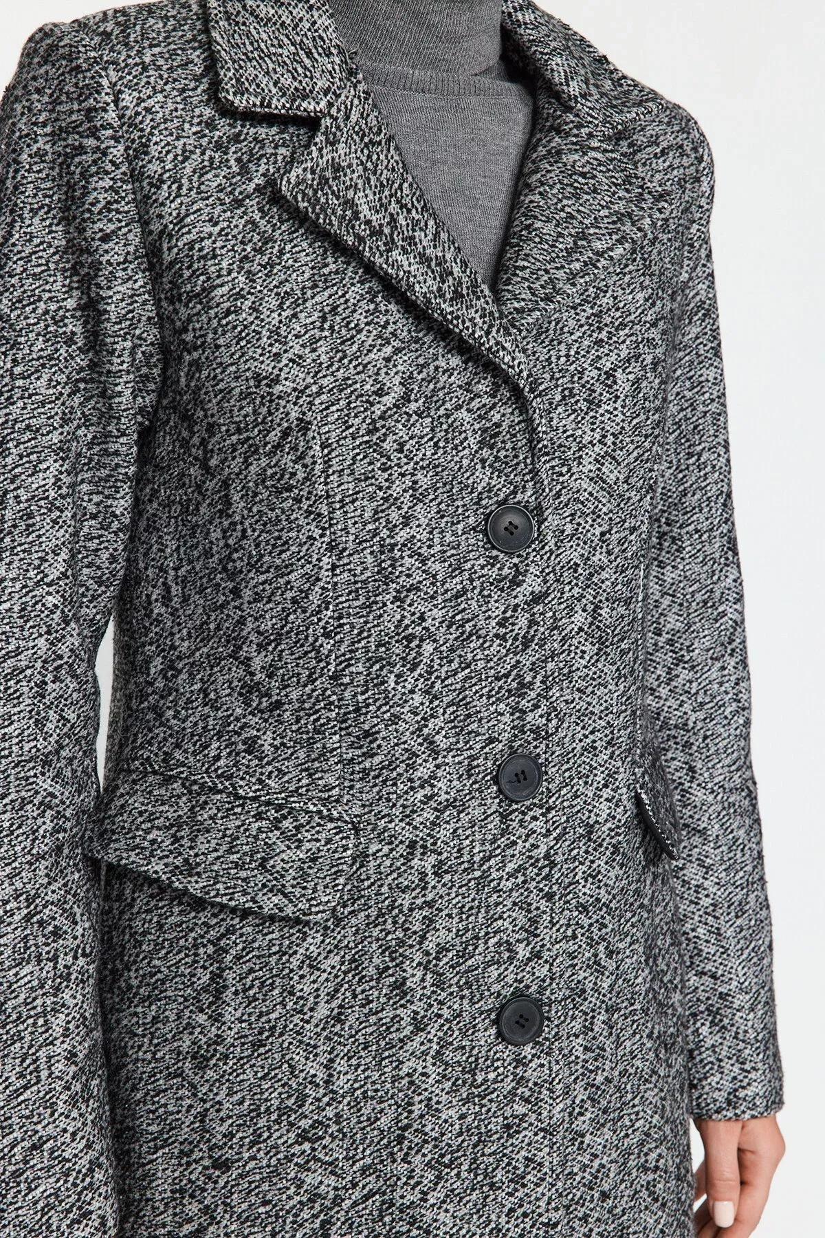 Black Oversized Pattern Long Coat, BLACK, large image number 3