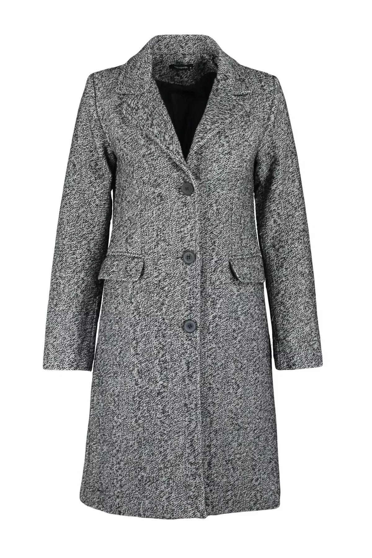 Black Oversized Pattern Long Coat, BLACK, large image number 5