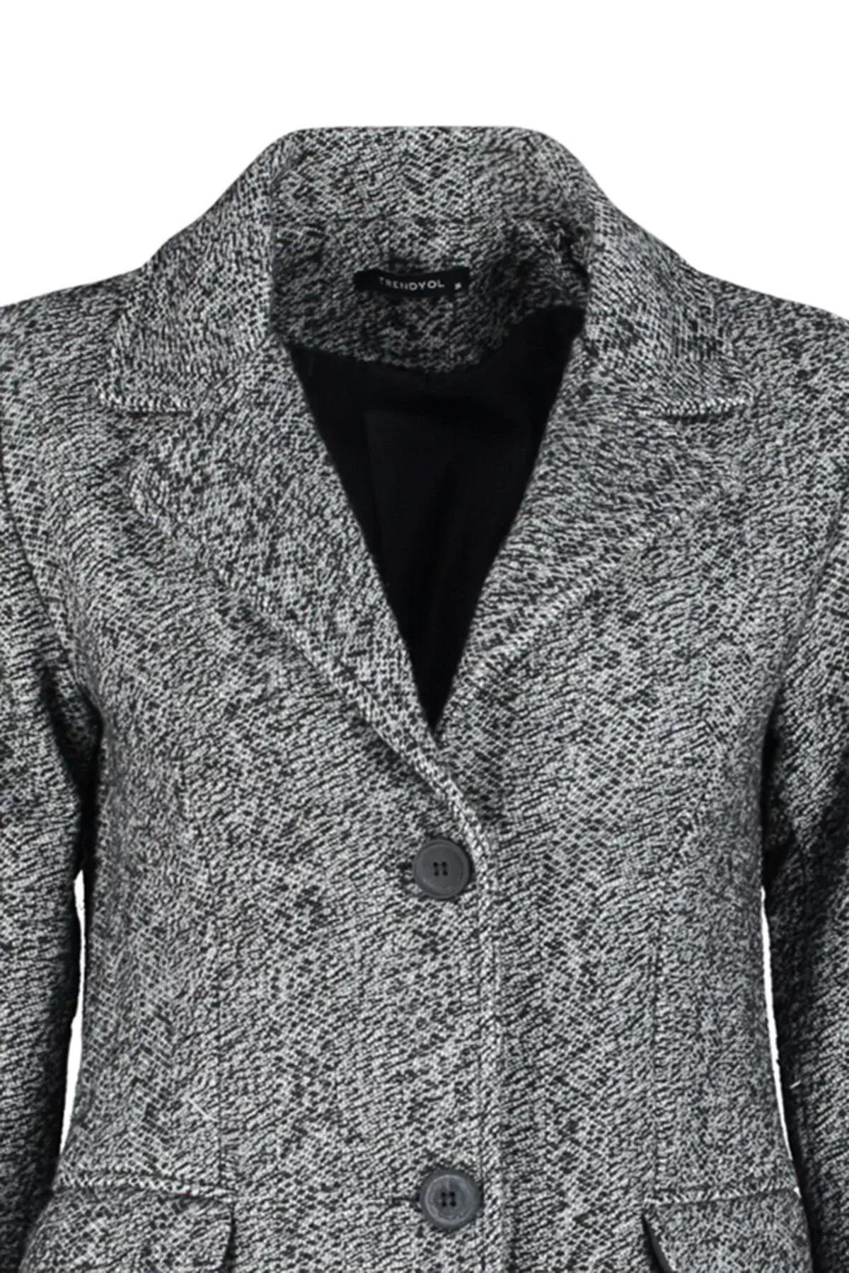 Black Oversized Pattern Long Coat, BLACK, large image number 6