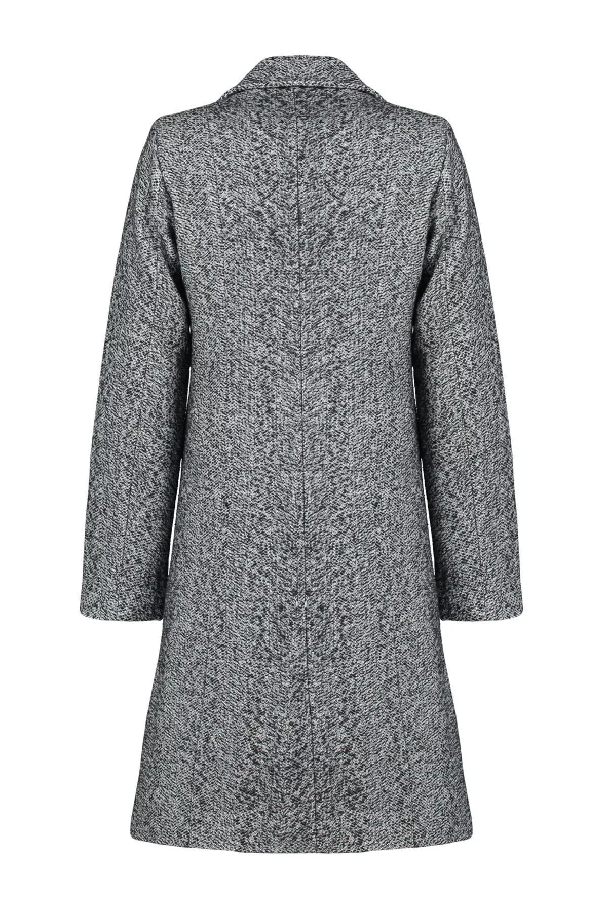 Black Oversized Pattern Long Coat, BLACK, large image number 7