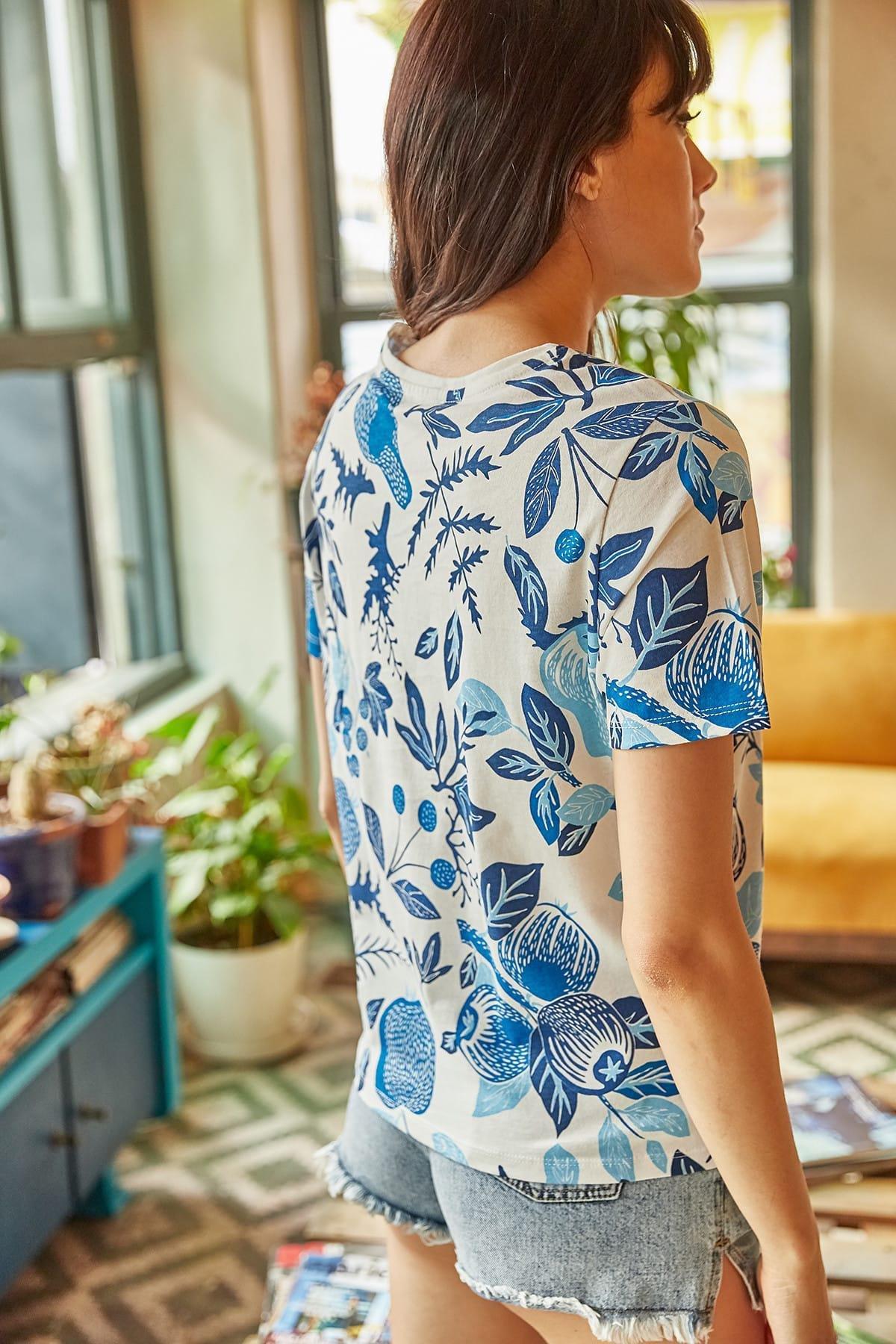 Blue Floral Printed T-Shirt, , large image number 3