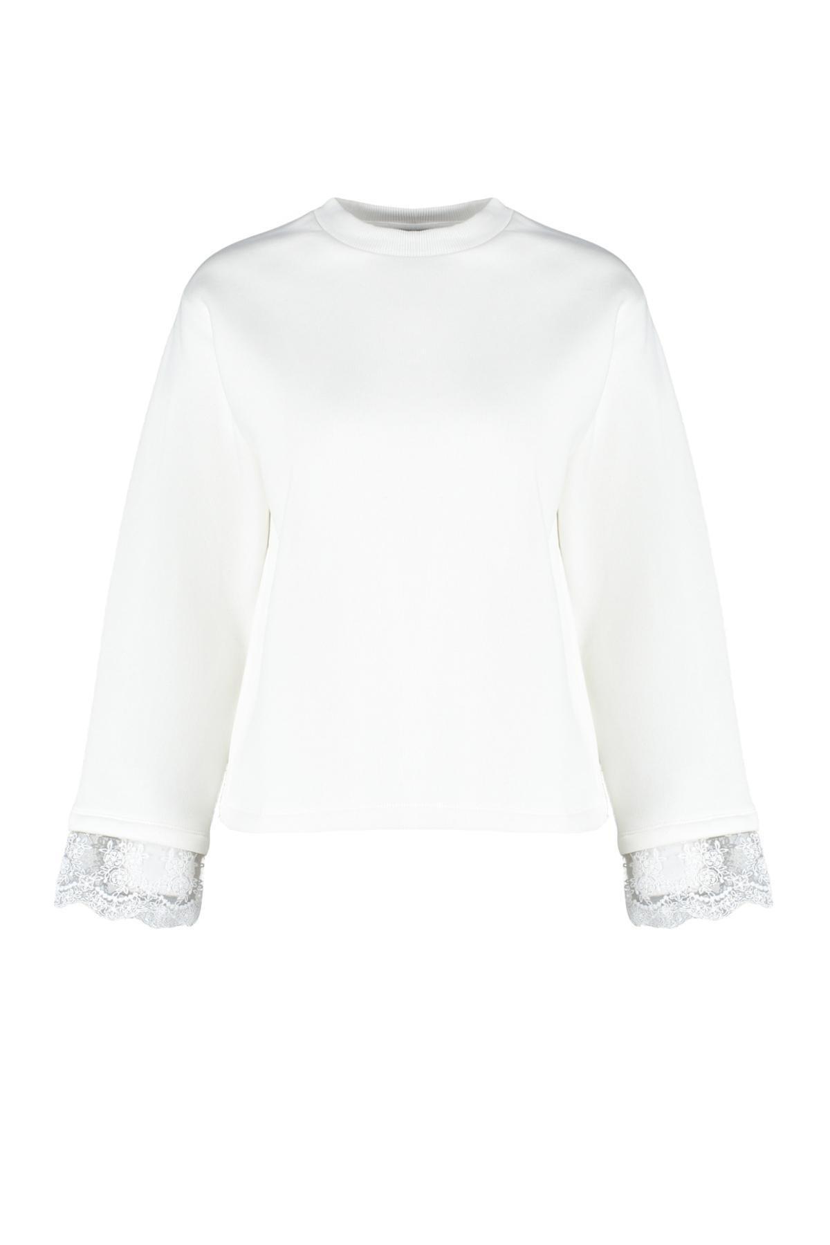 Trendyol - Cream Fleece Oversized Knitted Sweatshirt