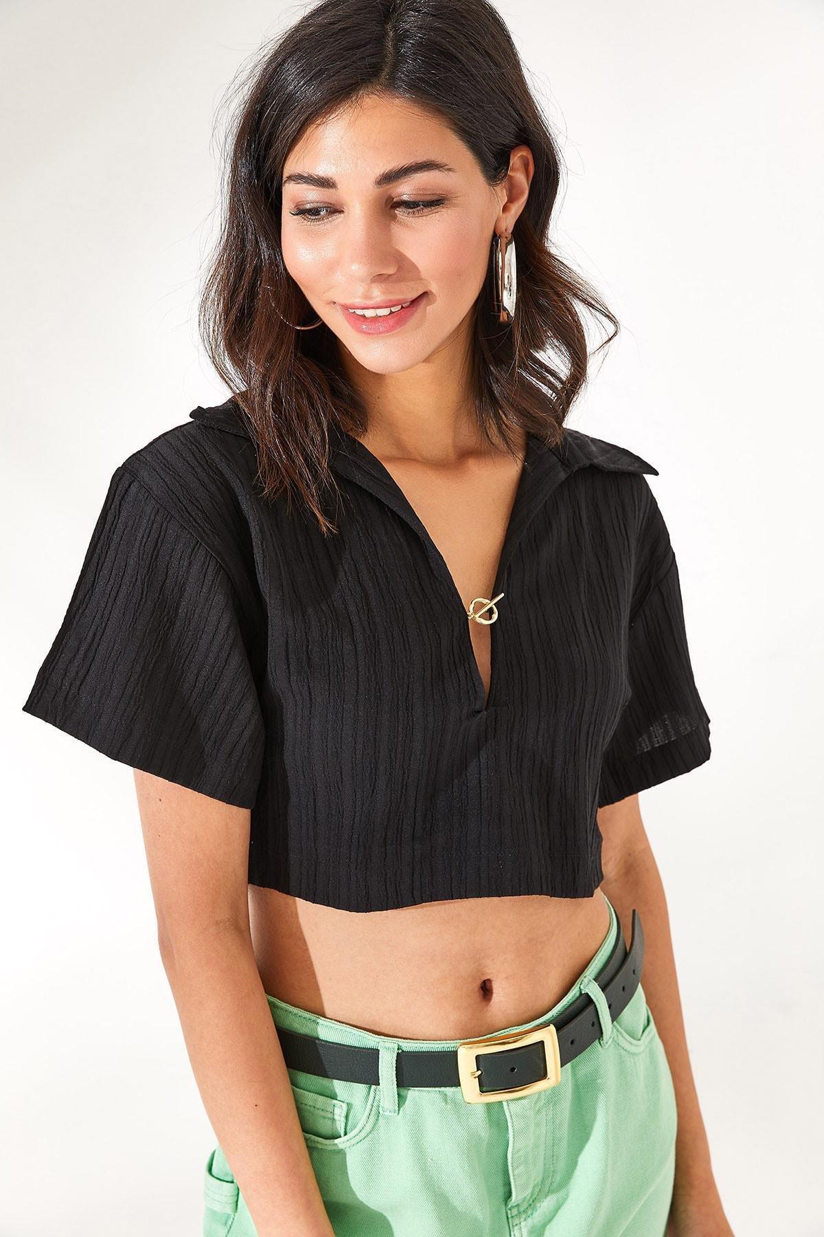 Black Fitted Blouse, BLACK, large image number 2