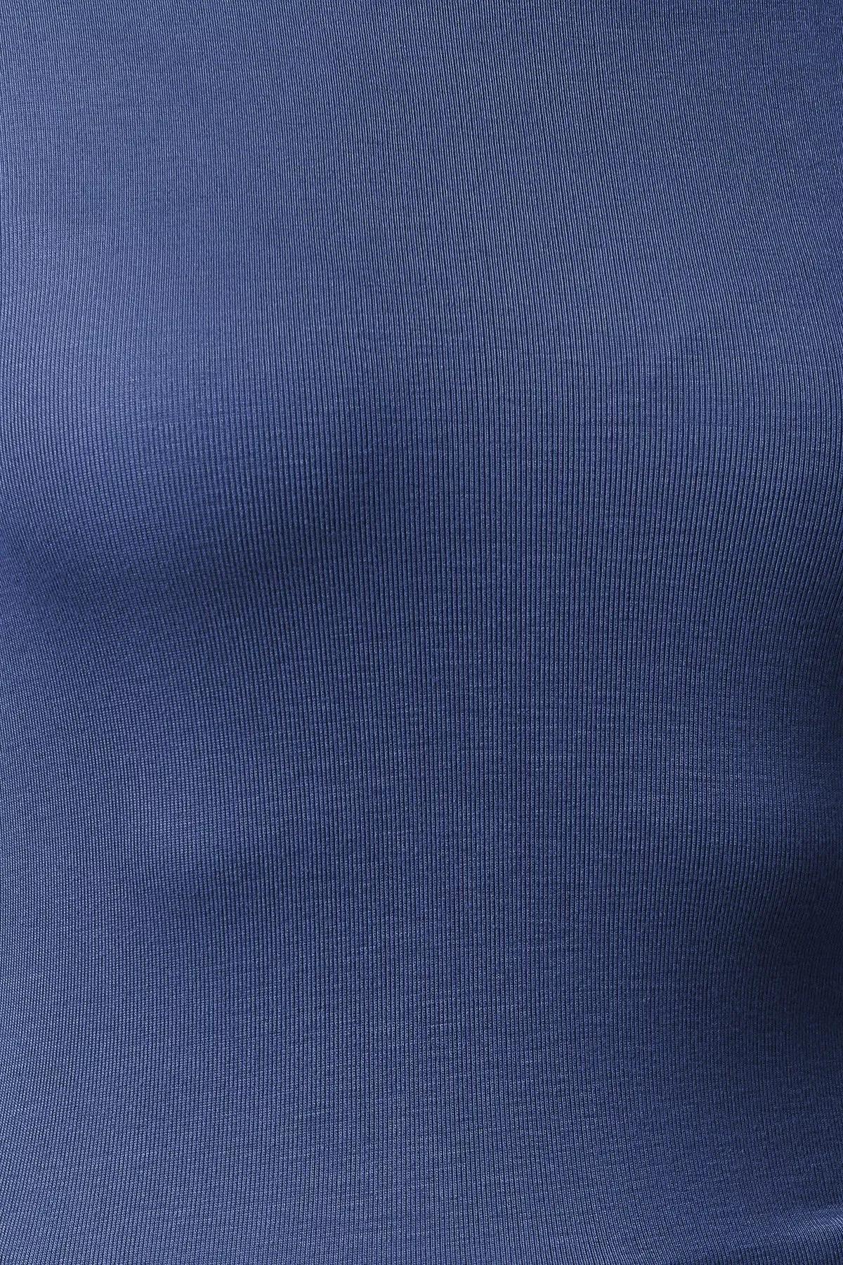 Blue Viscose Crop Knit Blouse, Indigo, large image number 1