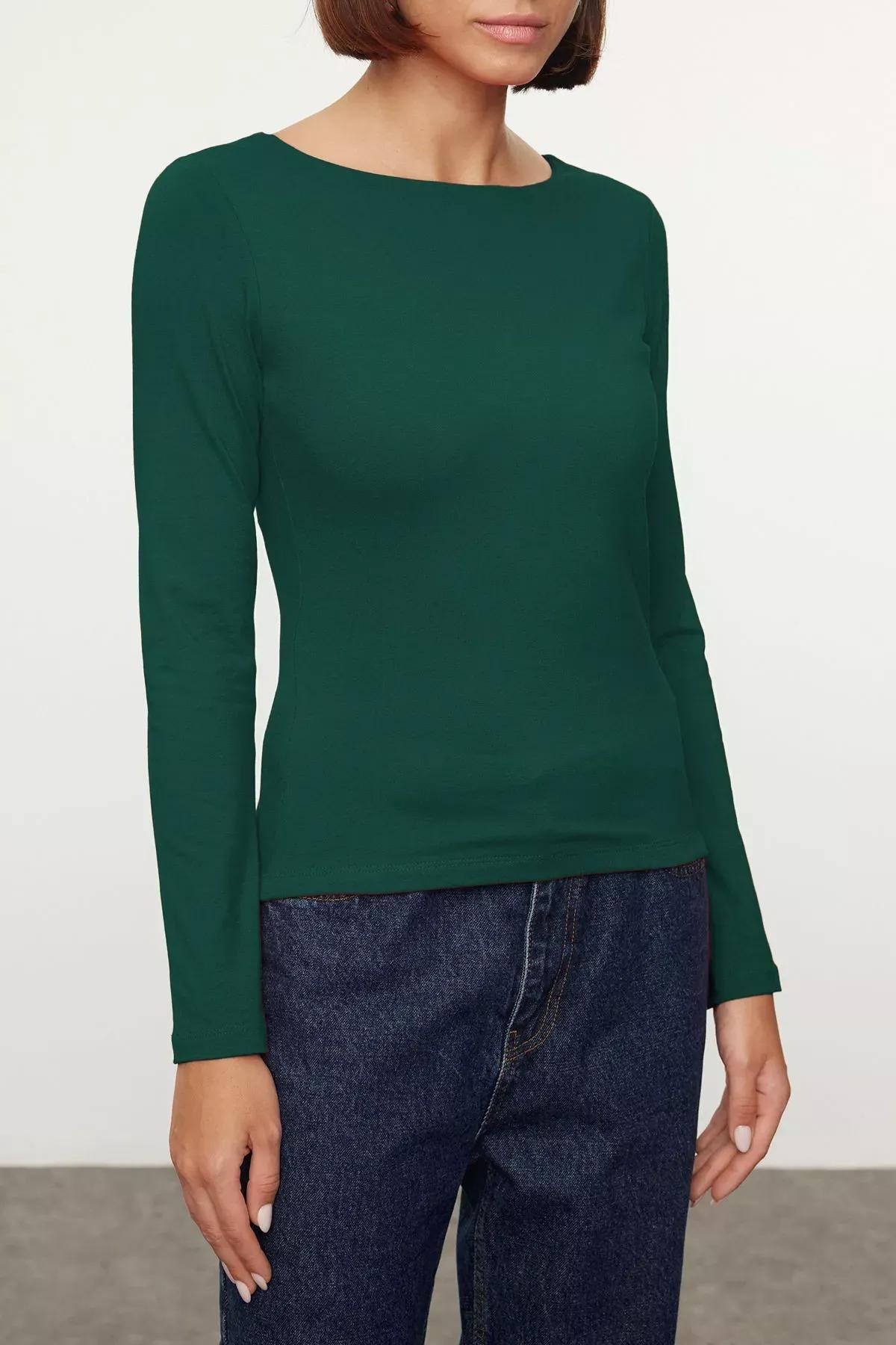 بلوزة بفتحة رقبة مفتوحة للأكتاف، أخضر, Emerald, large image number 2