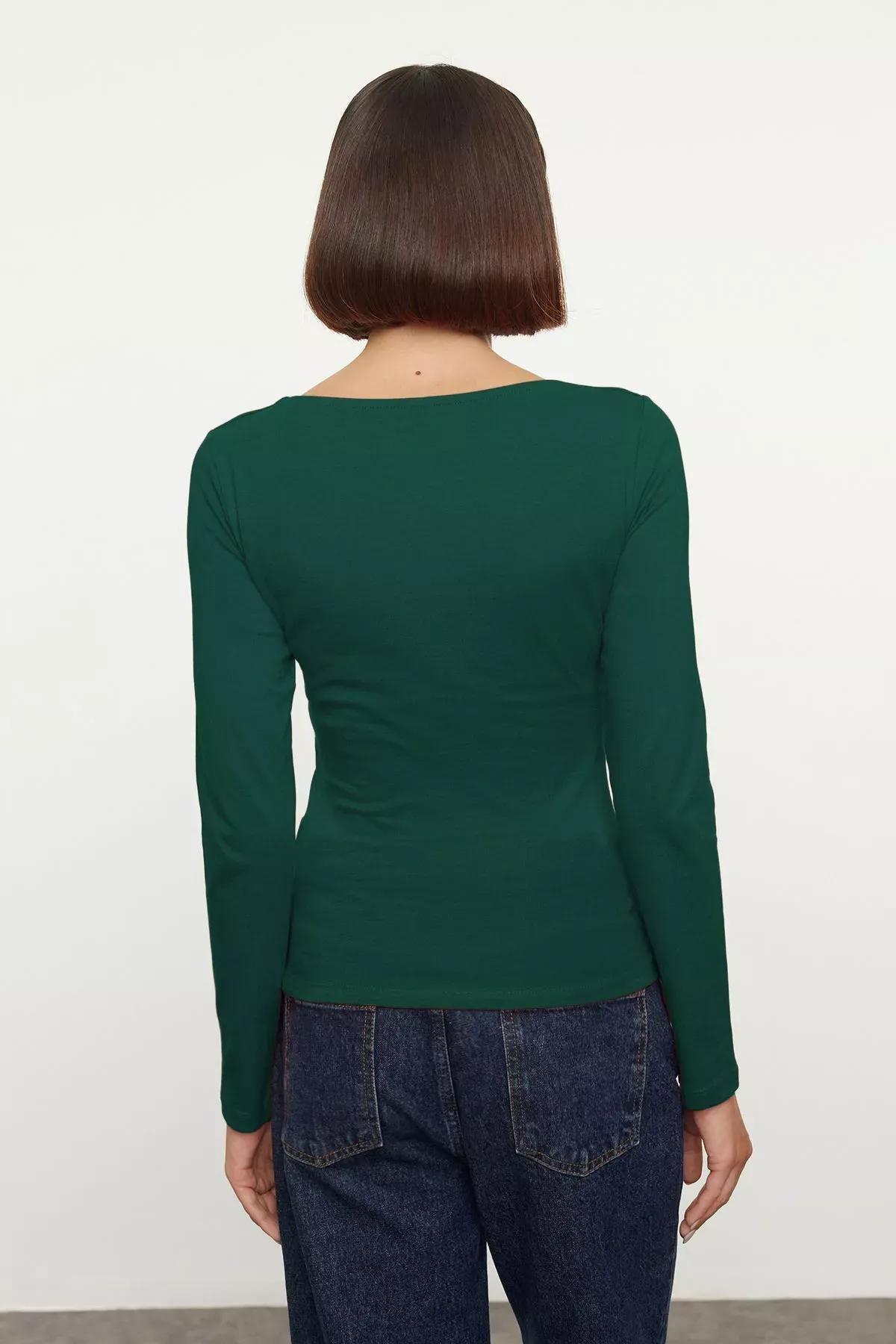 بلوزة بفتحة رقبة مفتوحة للأكتاف، أخضر, Emerald, large image number 4