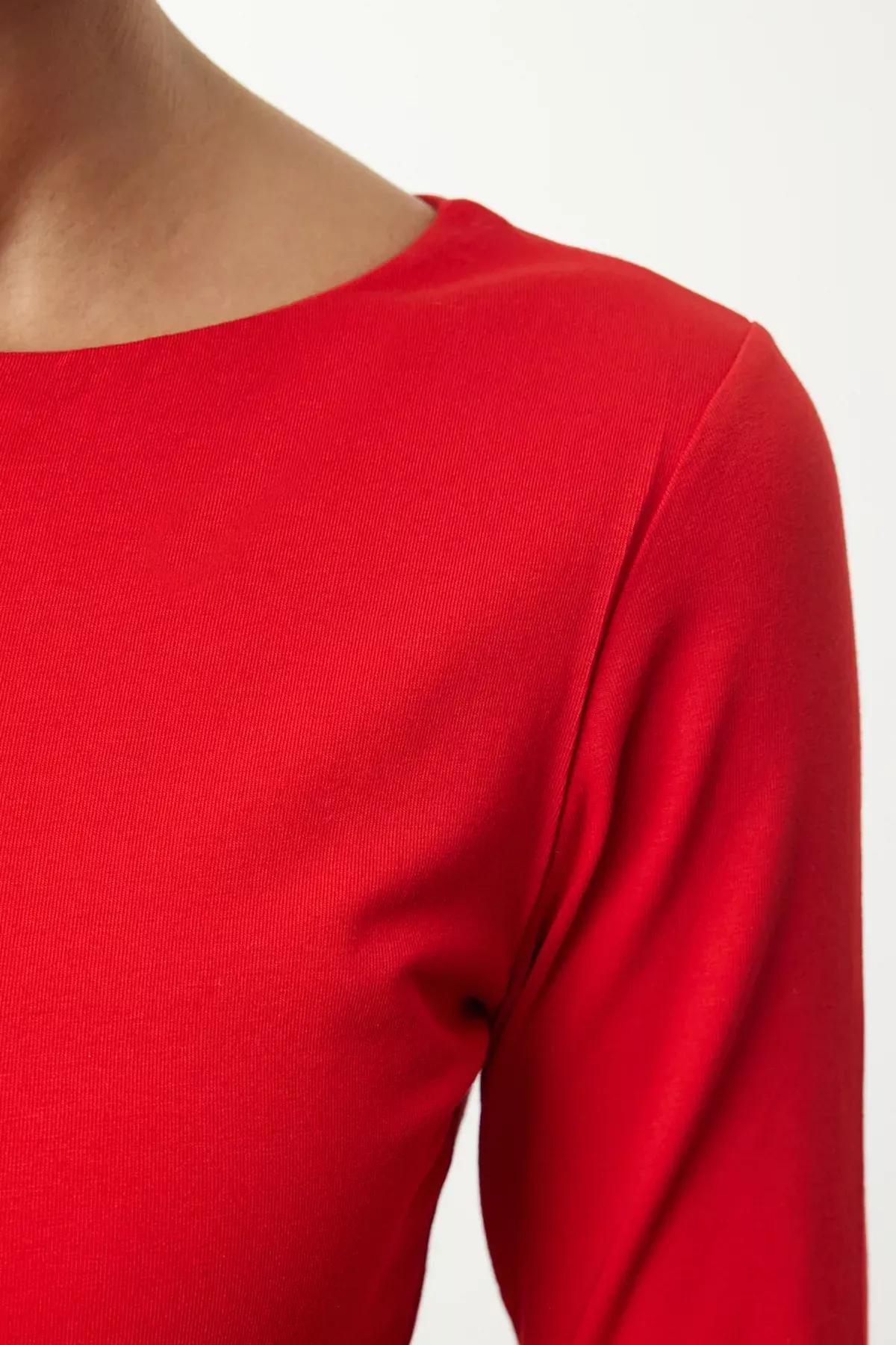 Red Boat Neck Knit Blouse, Red, large image number 3