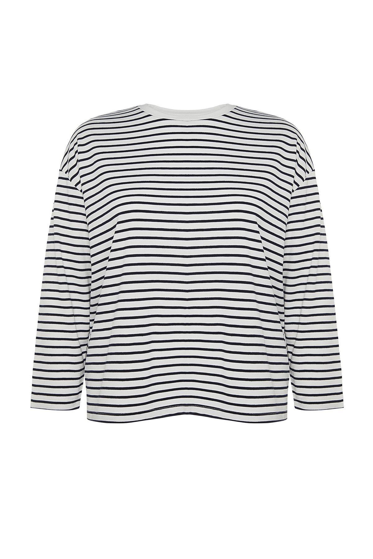 Trendyol - White Thick Fleece Striped Sweatshirt