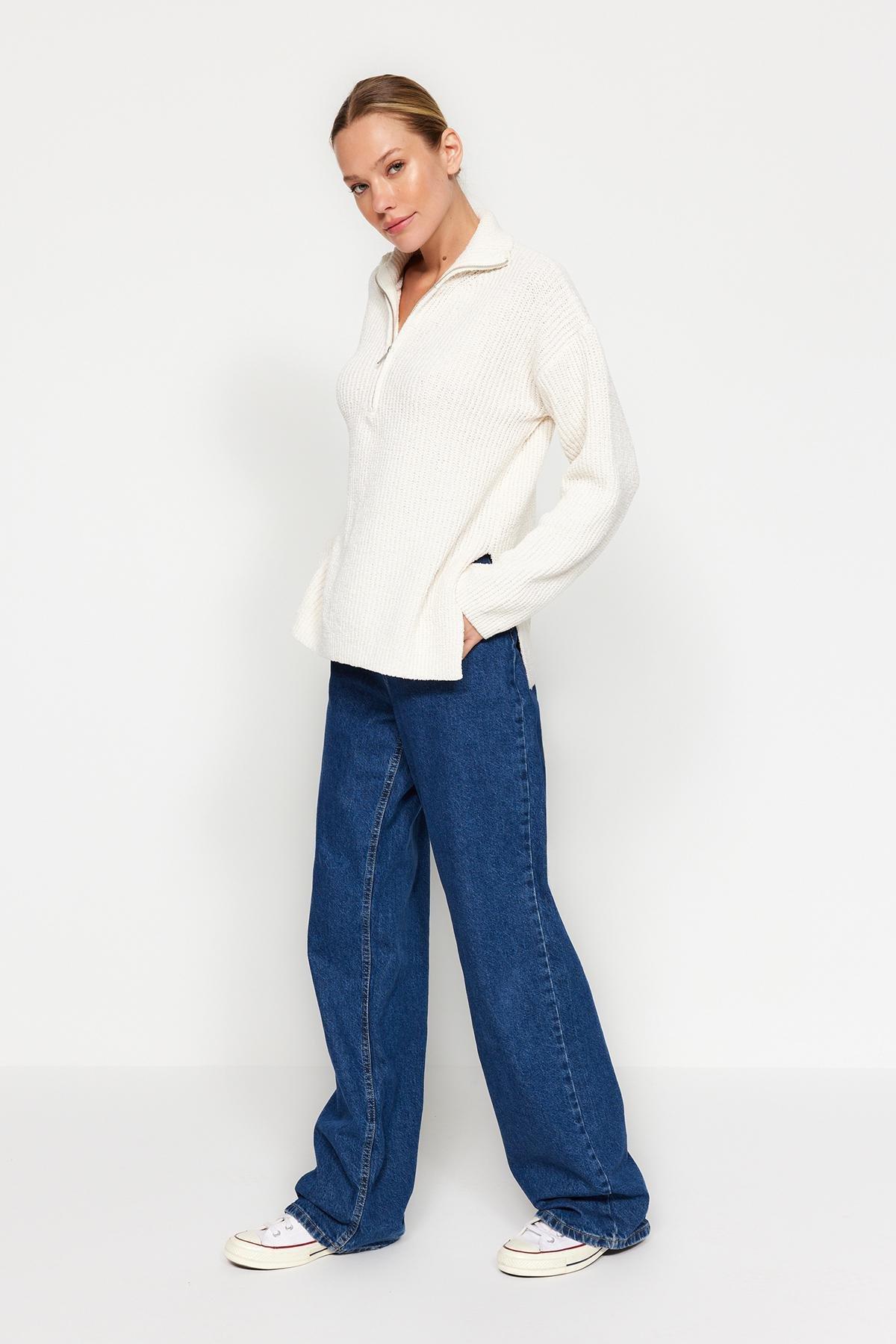 Cream Oversize Knitwear Sweater, , medium