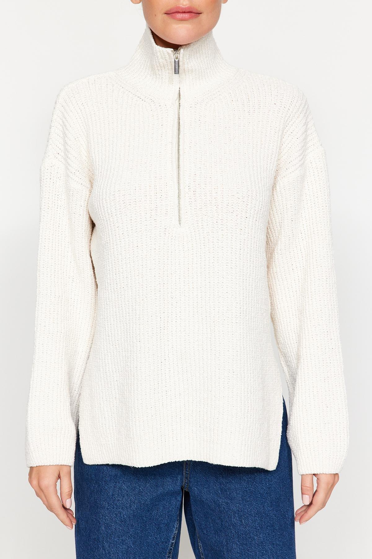 Trendyol - Cream Oversize Knitwear Sweater