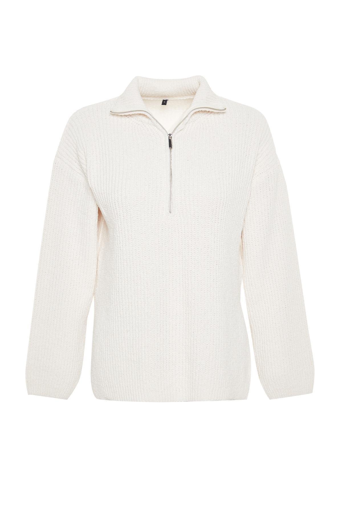 Trendyol - Cream Oversize Knitwear Sweater