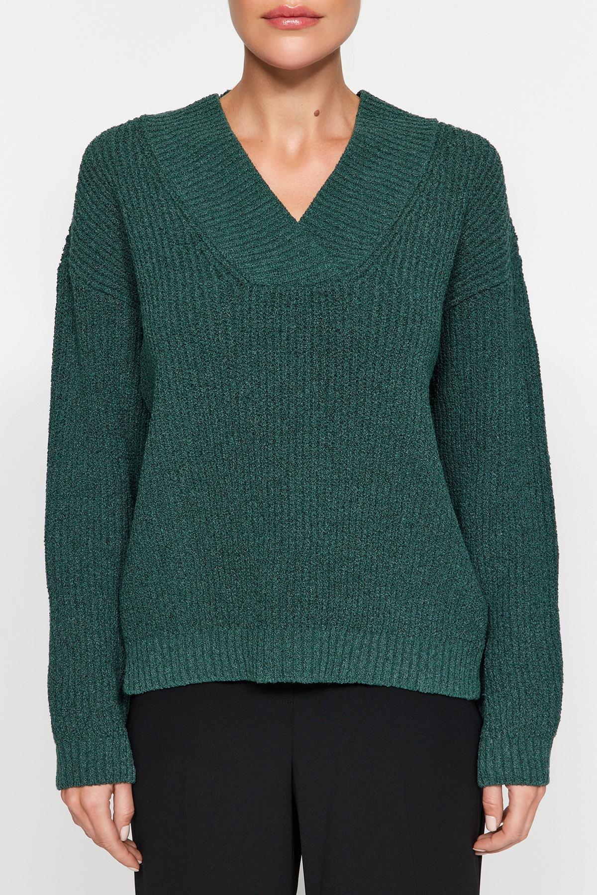 Trendyol - Green V-Neck Knitwear Sweater