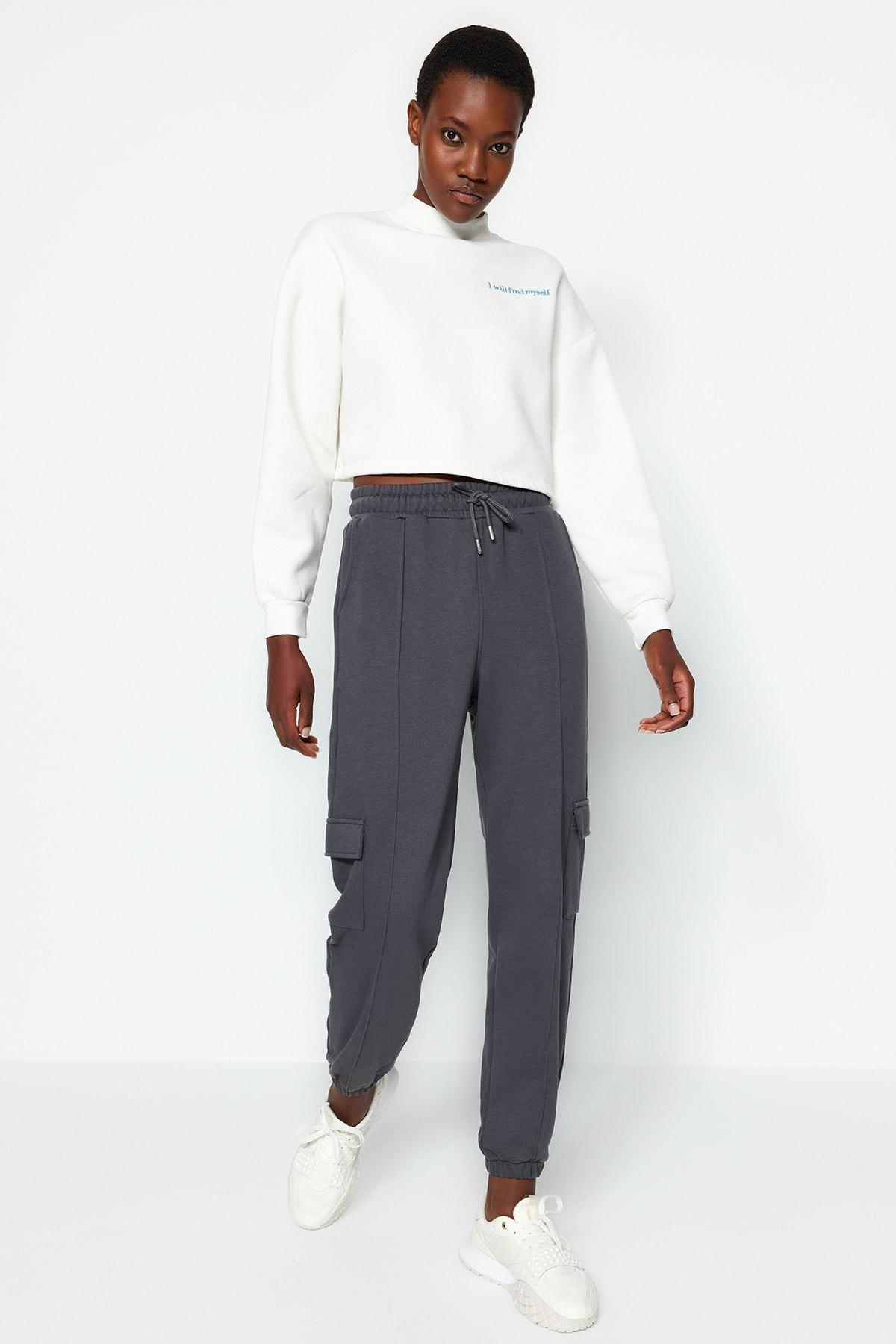 Grey Cargo Loose Joggers With Pocket Sweatpants, Anthracite, large image number 0
