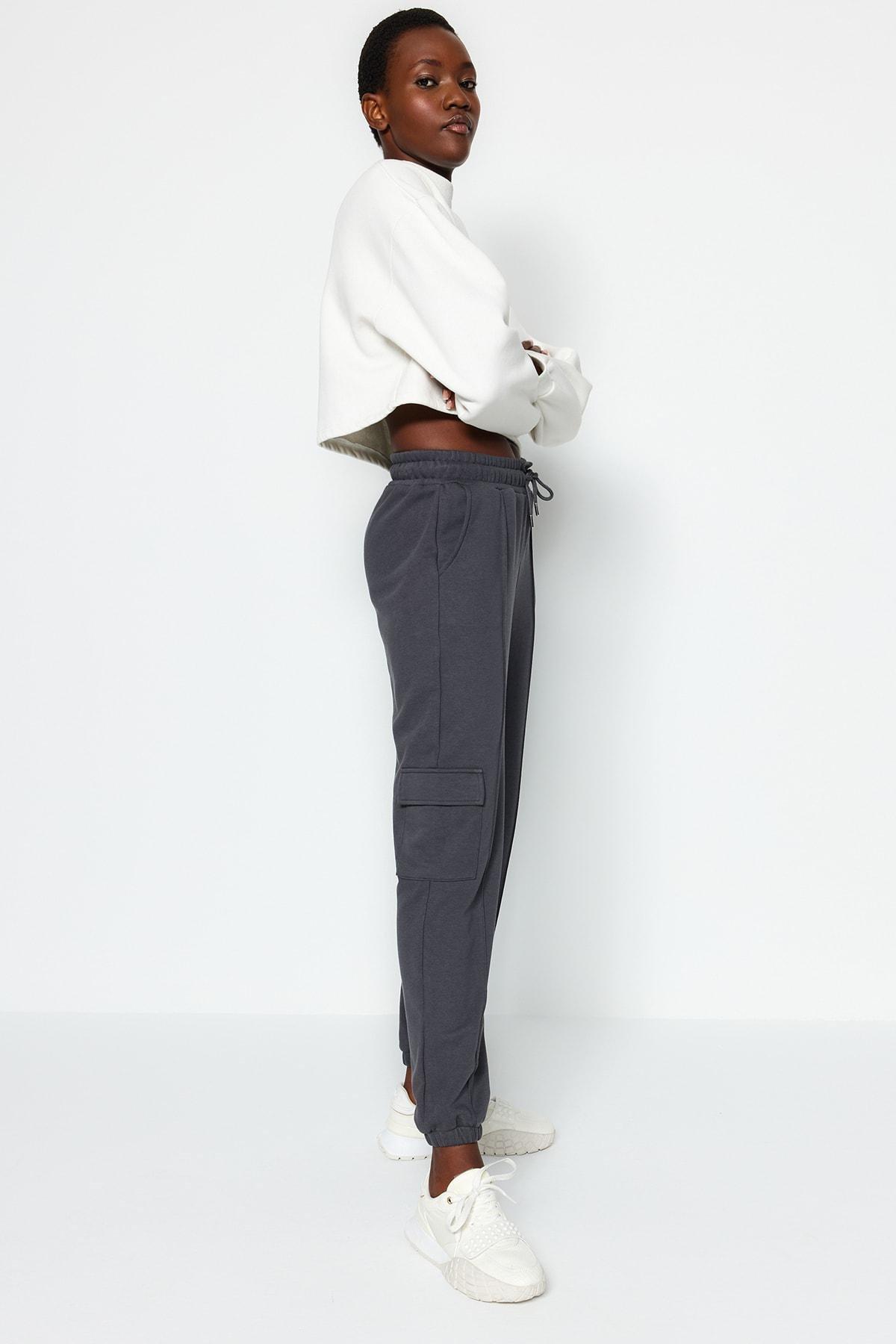Grey Cargo Loose Joggers With Pocket Sweatpants, Anthracite, large image number 1