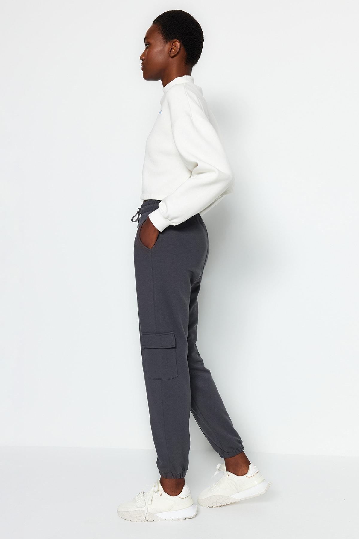 Grey Cargo Loose Joggers With Pocket Sweatpants, Anthracite, large image number 2