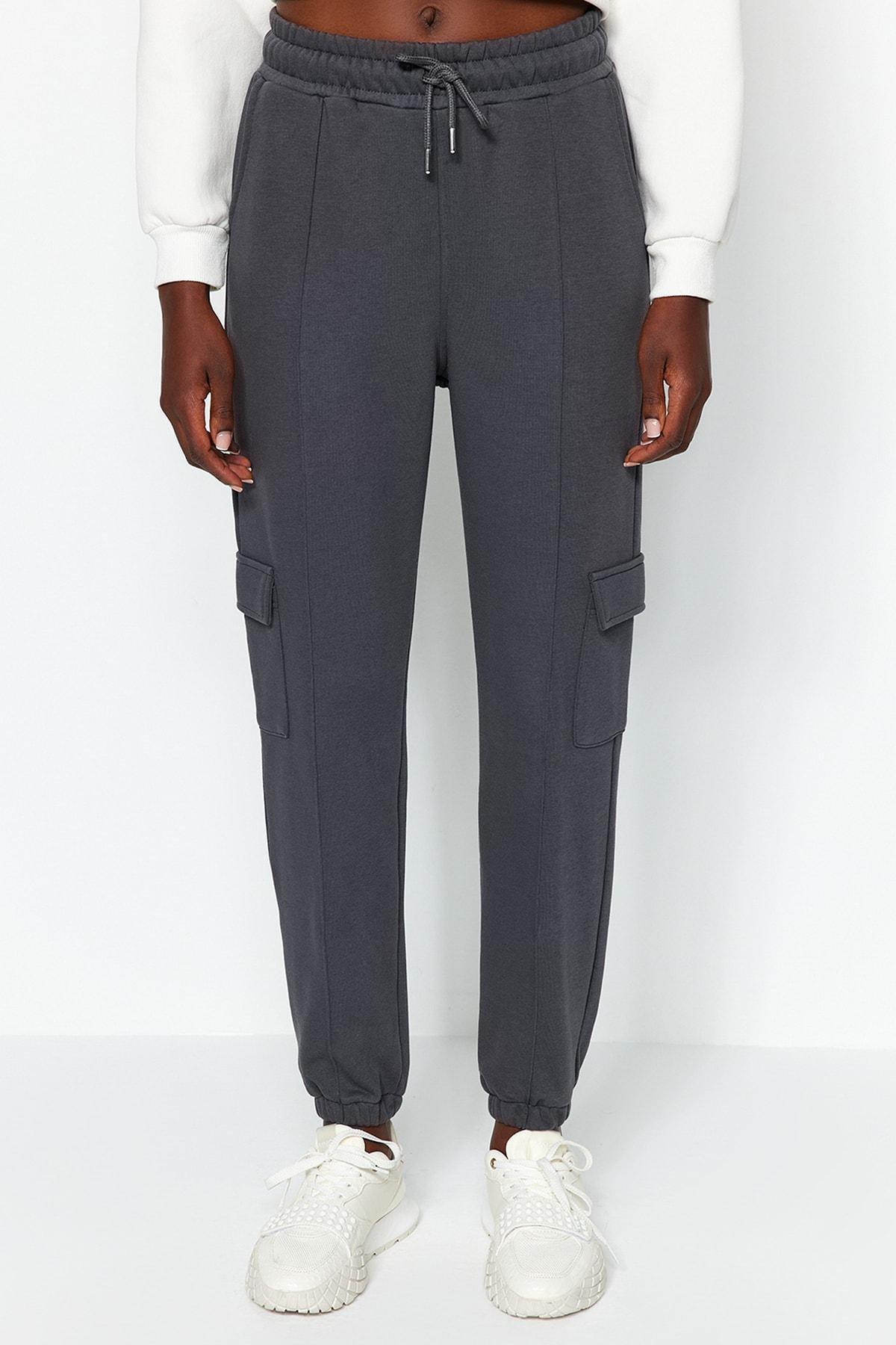 Grey Cargo Loose Joggers With Pocket Sweatpants, Anthracite, large image number 3