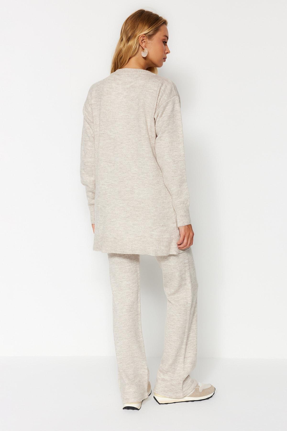 Beige Pearl Buttons Knitwear Co-Ord Set, , large image number 2