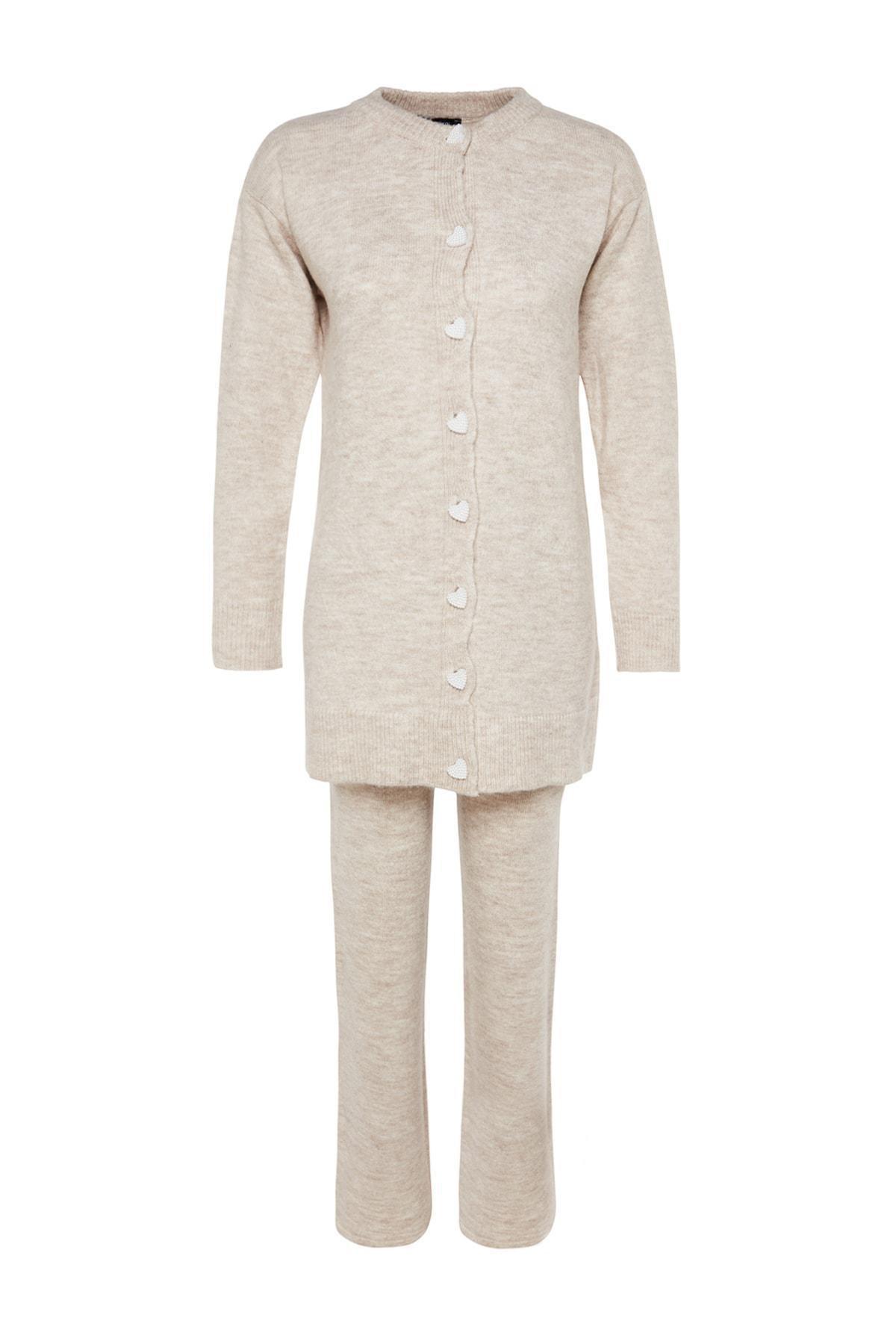 Beige Pearl Buttons Knitwear Co-Ord Set, , large image number 6