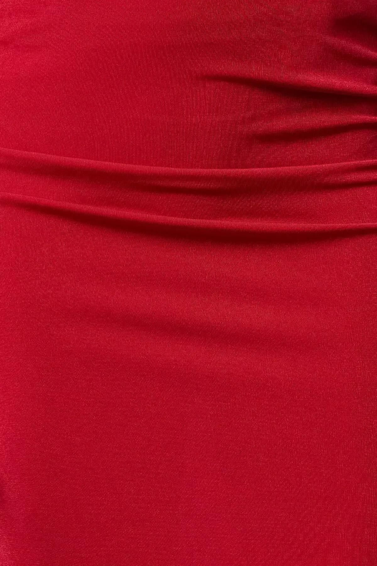 Red Draped Maxi Knit Skirt, , large image number 2