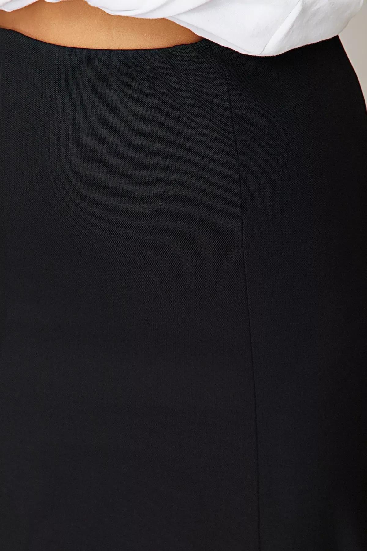 Black Lined Tulle A-Line Knitted Midi Skirt, BLACK, large image number 4