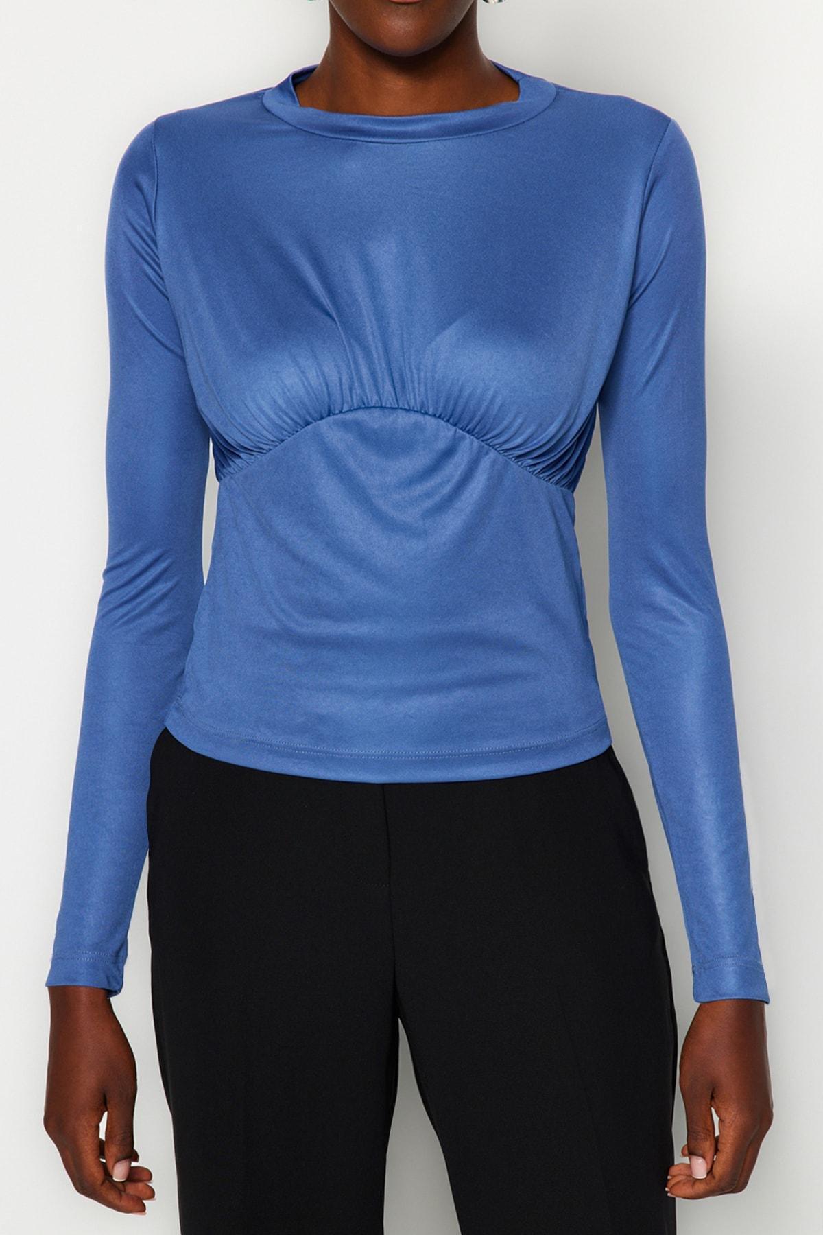 Trendyol - Navy Stand Up Collar Knitted Blouse