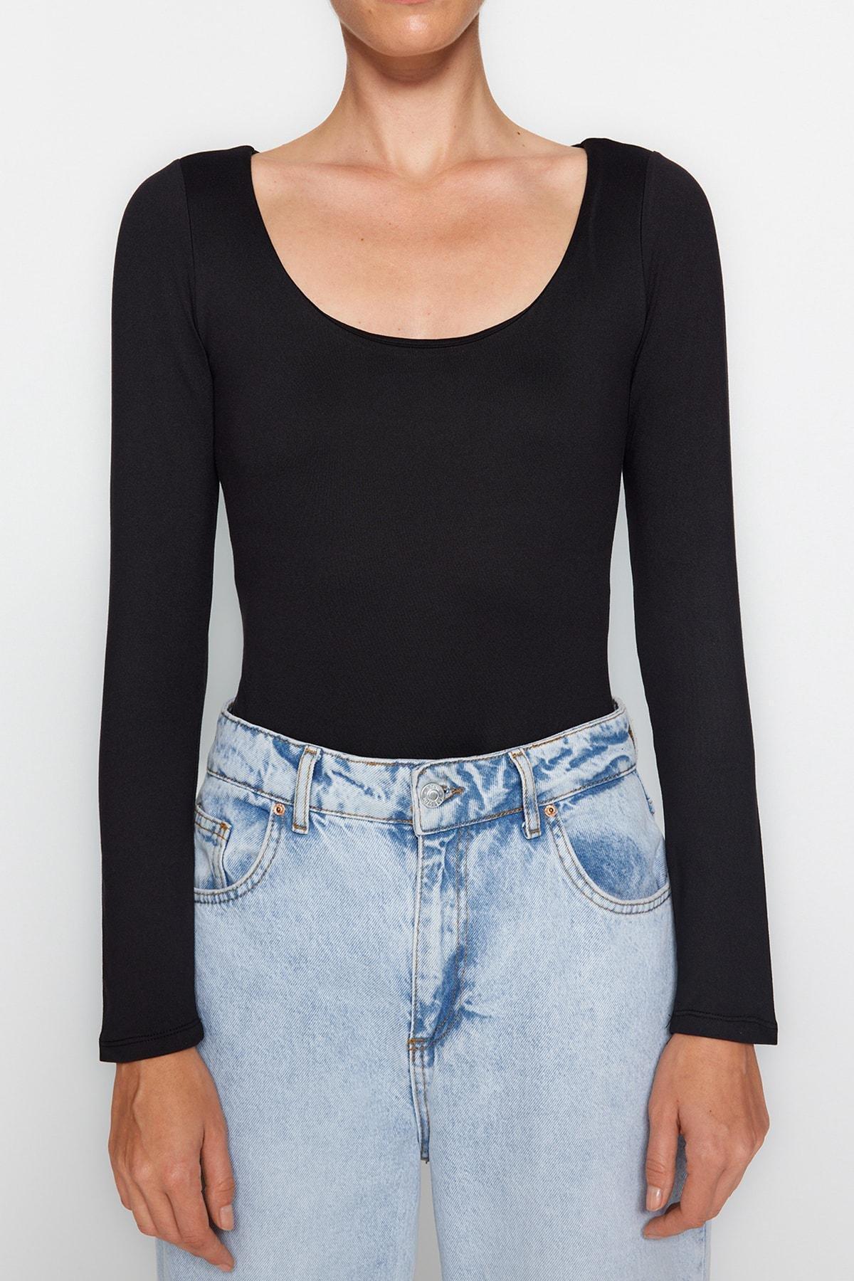 Black Pool Collar Soft Fabric Knitted Bodysuit, , large image number 3