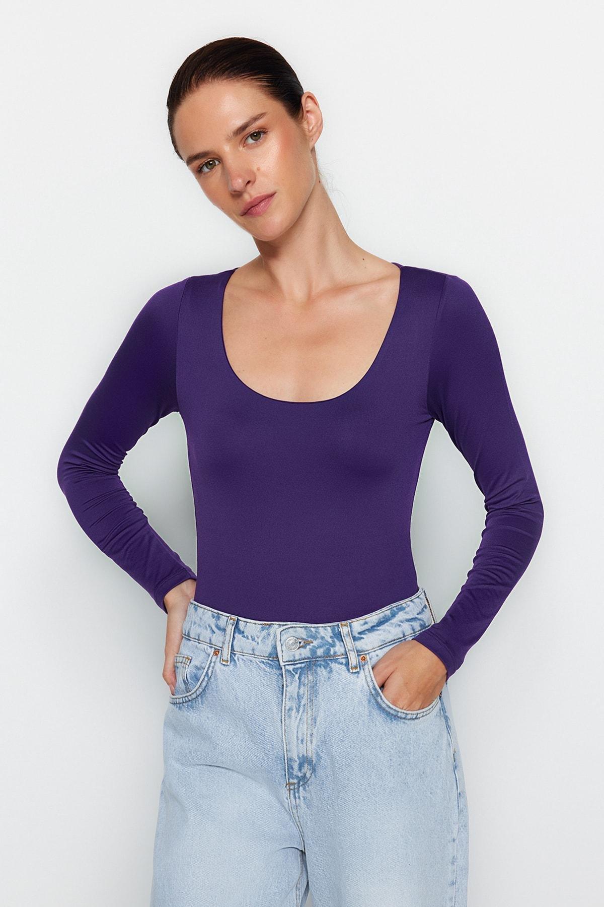 Trendyol - Purple Fitted Buttoned Knitted Body