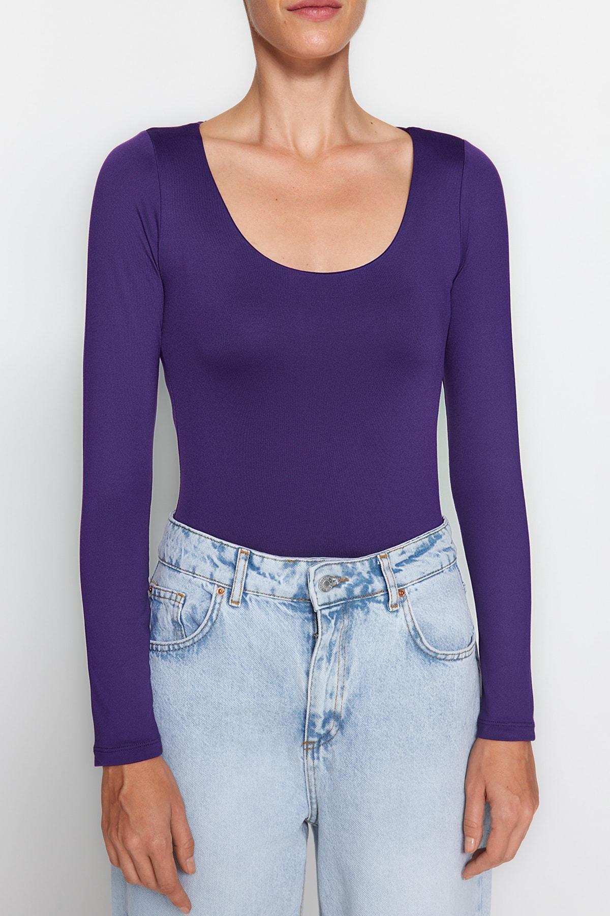 Trendyol - Purple Fitted Buttoned Knitted Body