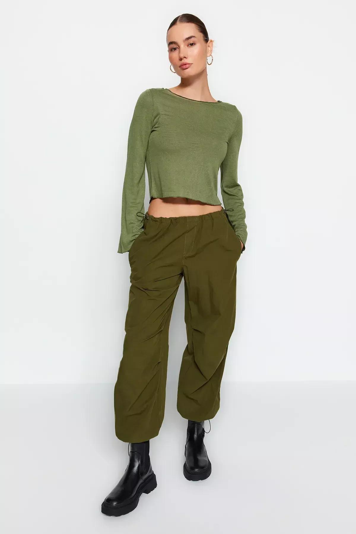 بلوزة مُحاكة قصيرة، كاكي, Khaki, large image number 1