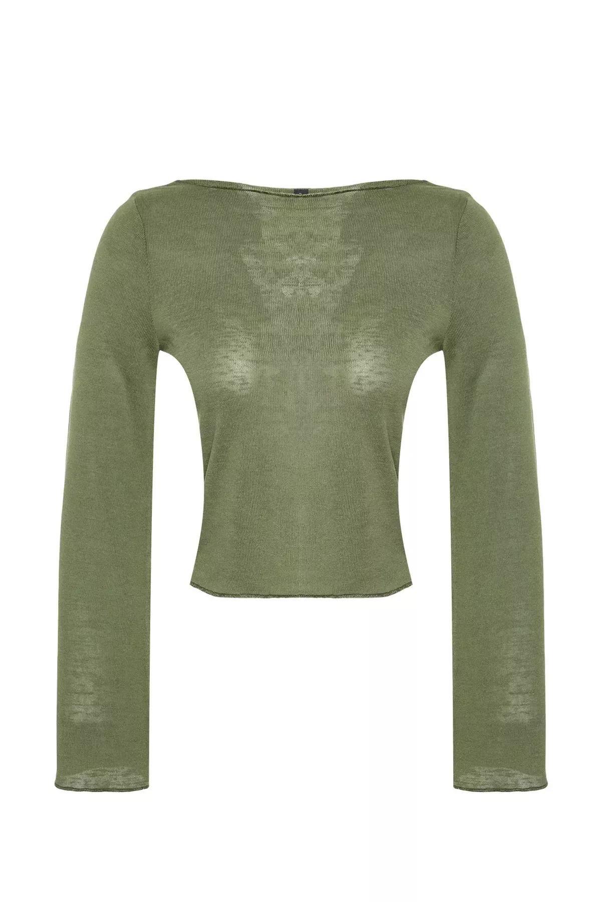 بلوزة مُحاكة قصيرة، كاكي, Khaki, large image number 5