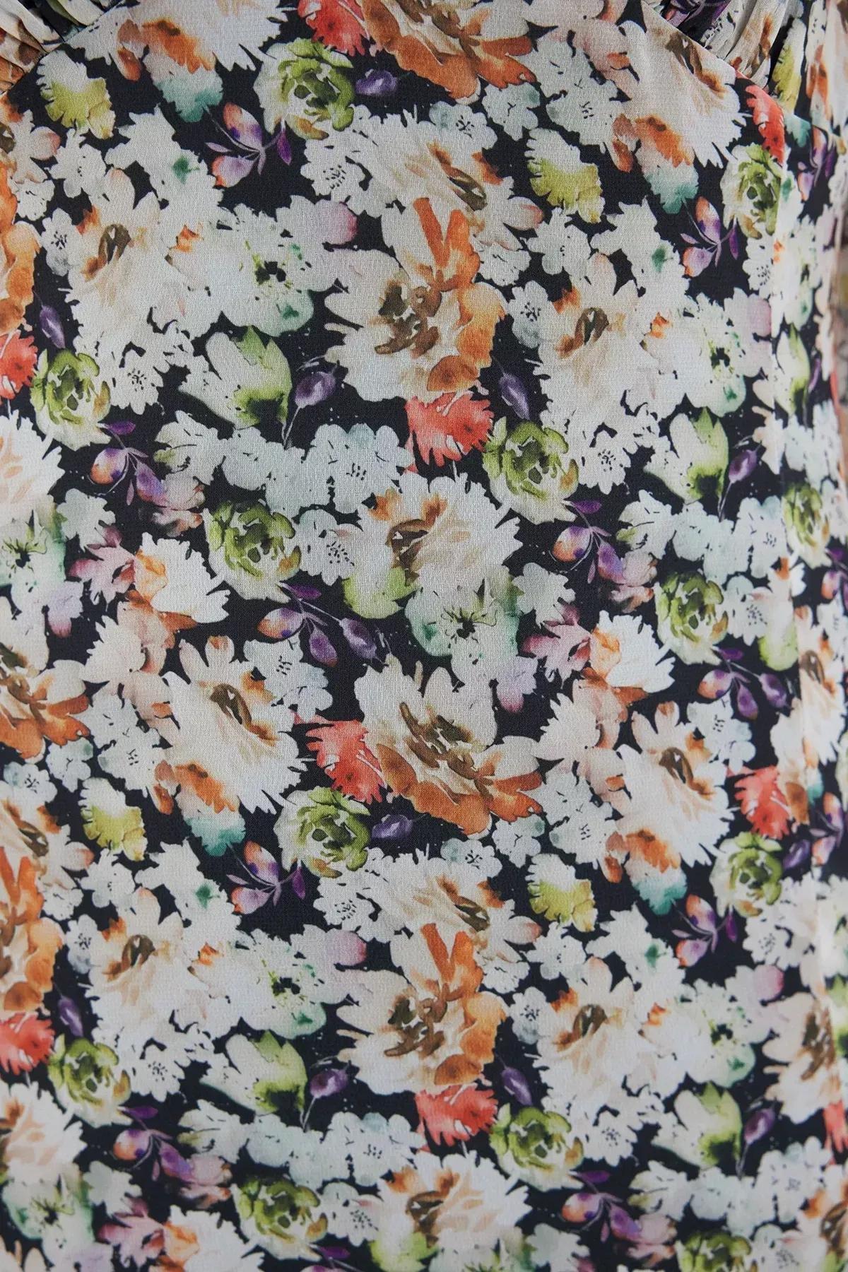 Floral Milkmaid Bohemian Mini Dress, Brown, large image number 3