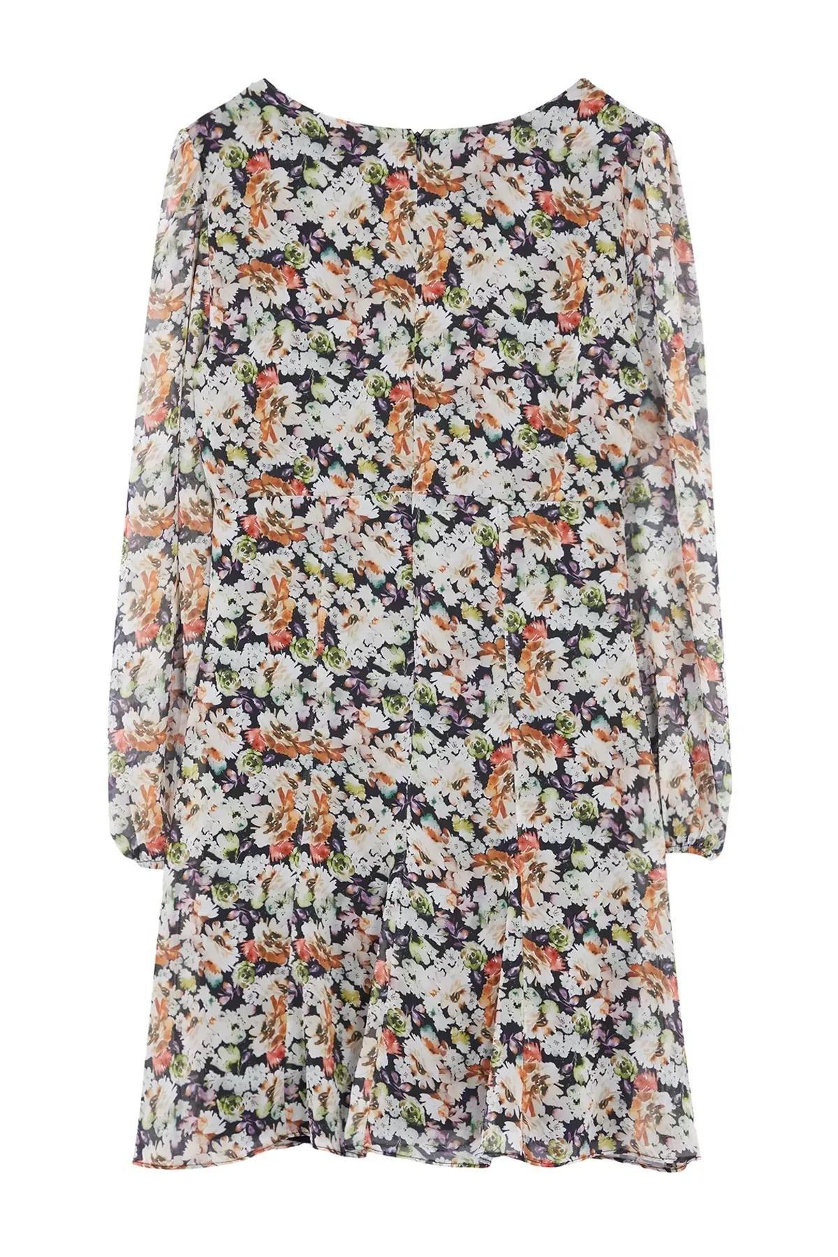 Floral Milkmaid Bohemian Mini Dress, Brown, large image number 5