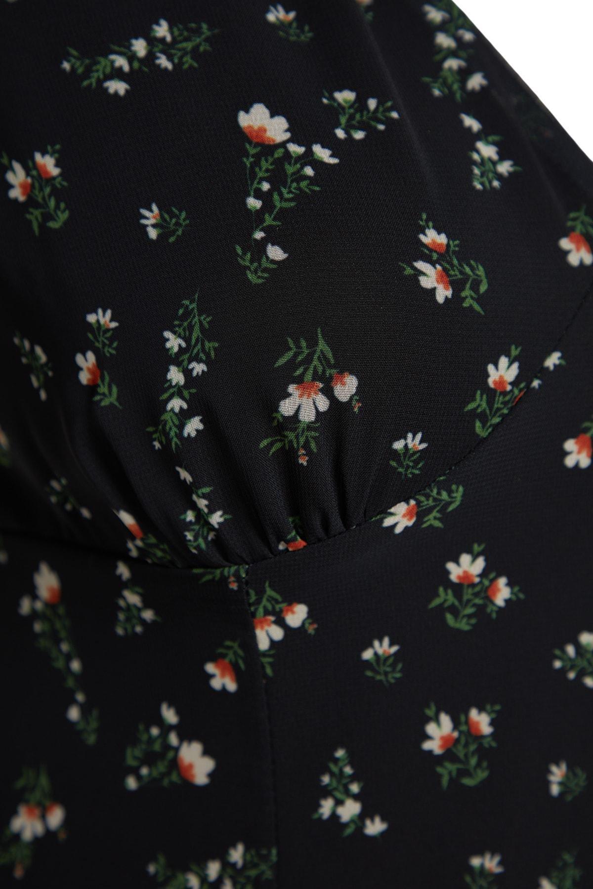 Black Floral Pattern Chiffon Mini Dress, , large image number 6