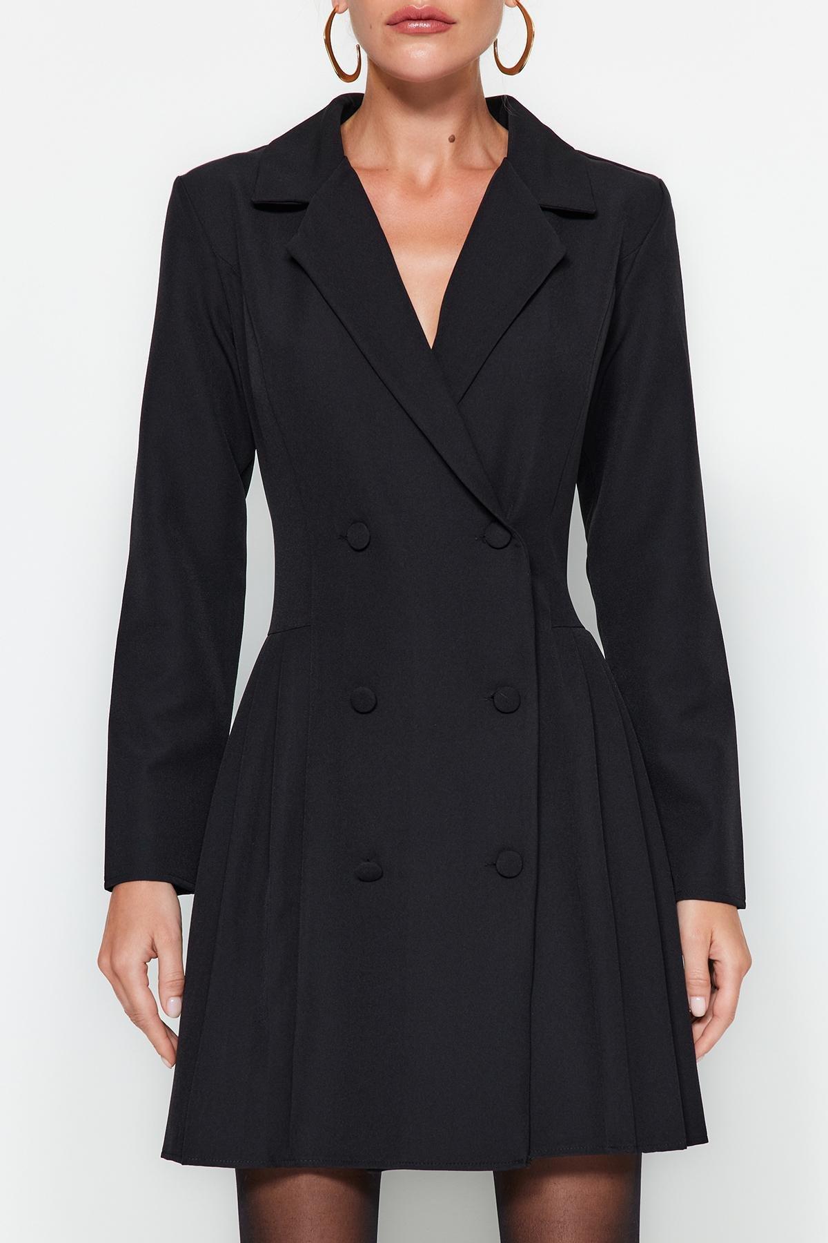 Black Pleated Woven Jacket Dress, , large image number 2