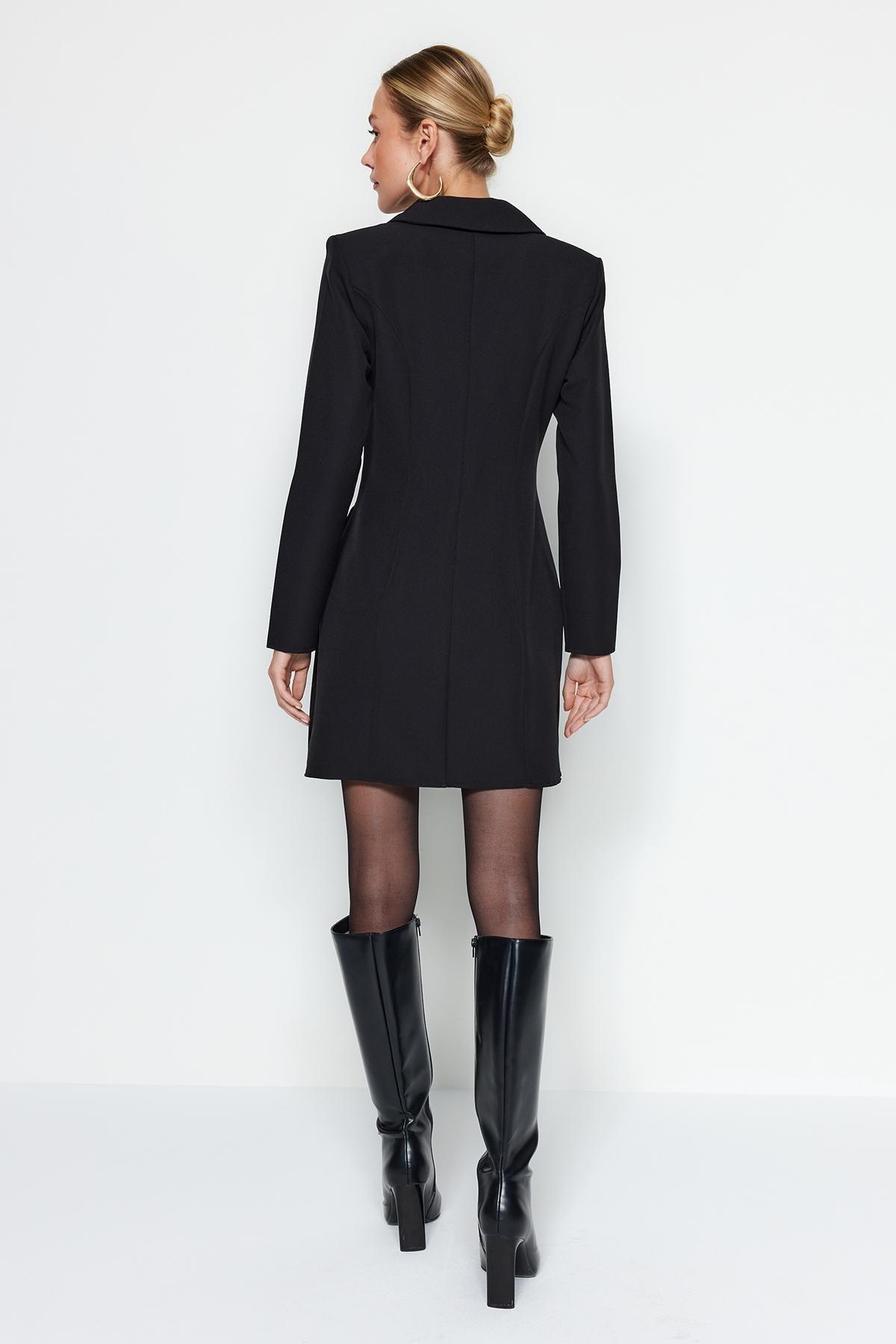 Black Pleated Woven Jacket Dress, , large image number 4