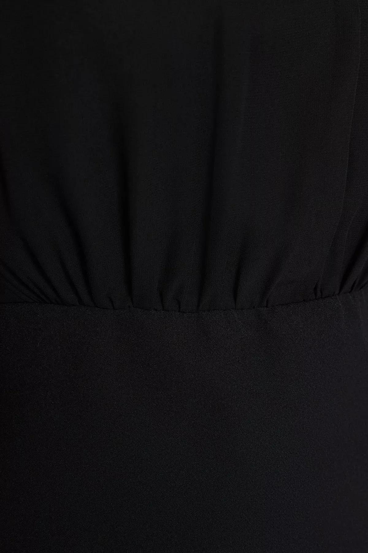 Black A-Line Mini Woven Dress, BLACK, large image number 4