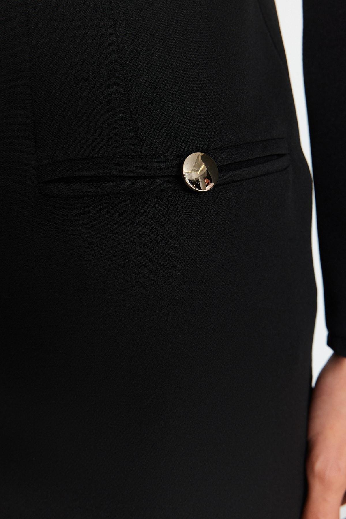 Black Fitted Shirt Collar Dress, , large image number 4
