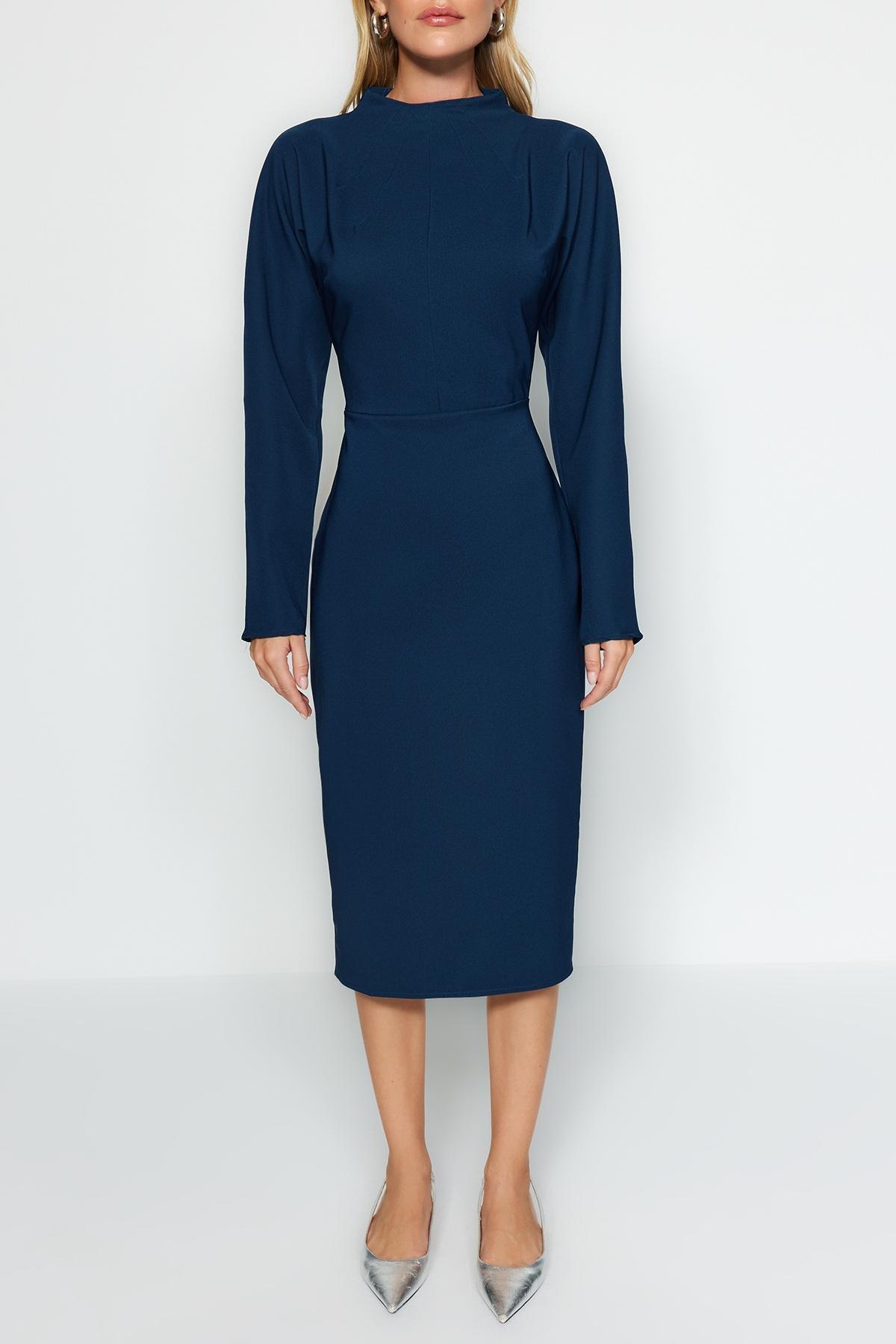 Trendyol - Navy Shirring Detailed Woven Dress