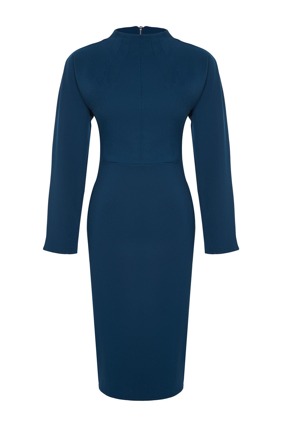 Trendyol - Navy Shirring Detailed Woven Dress