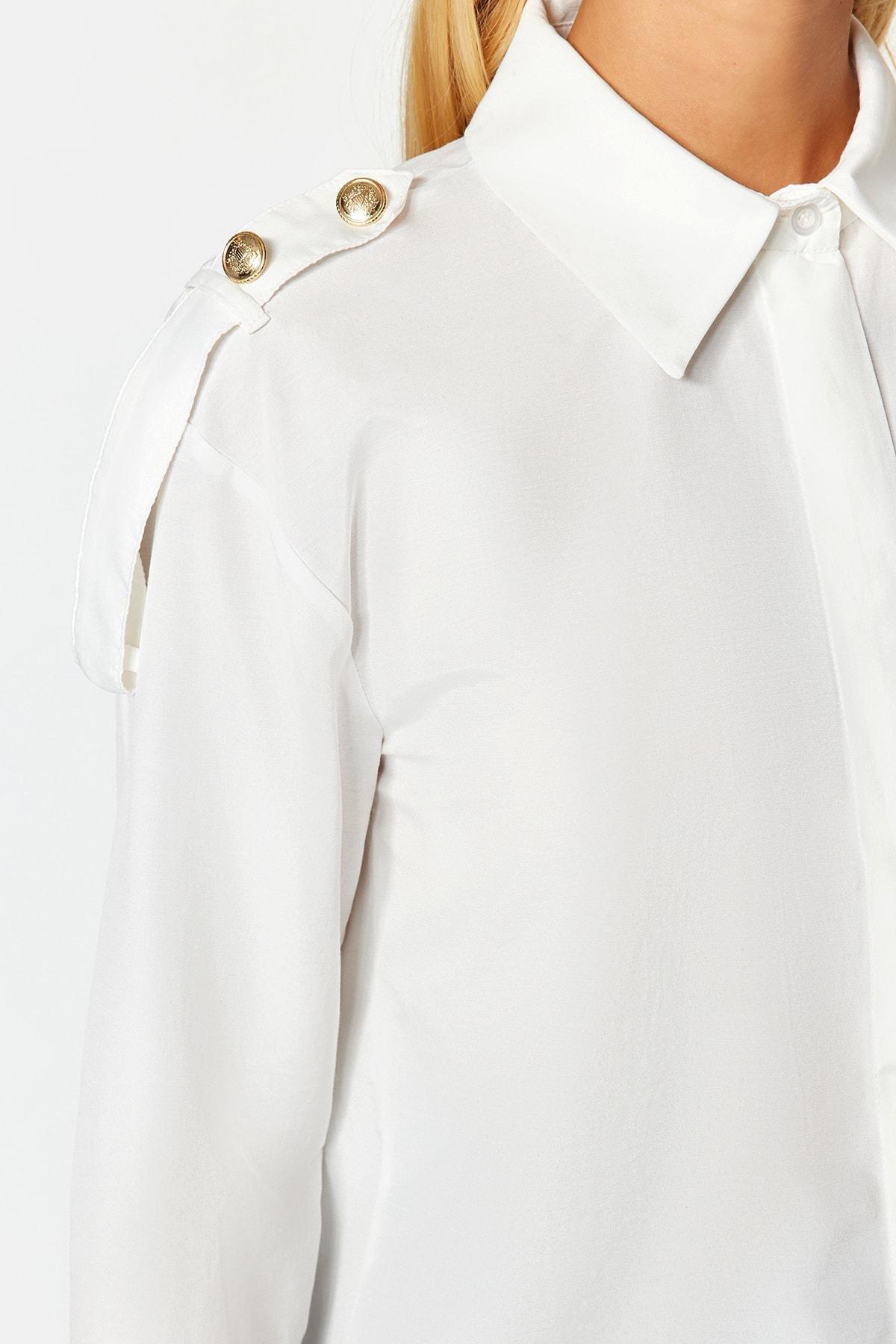 Trendyol - Cream Shoulder Detailed Oversized Shirt