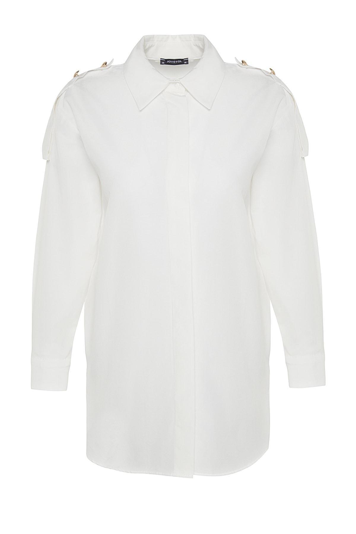 Trendyol - Cream Shoulder Detailed Oversized Shirt